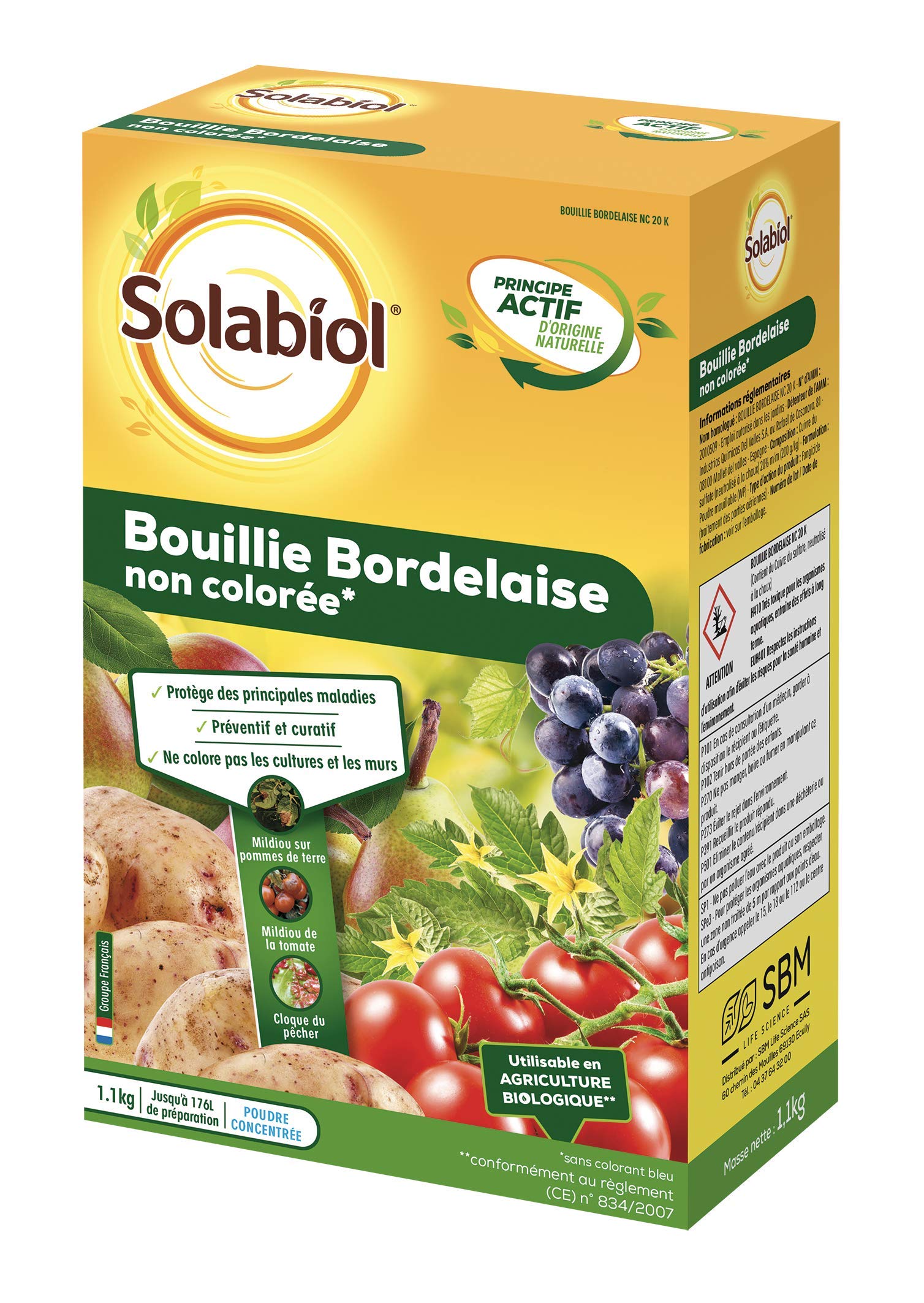 Solabiol SOBOU11 Bouillie Bordelaise 1,1 kg - Non Colorée - Traitement Mildiou, Tavelure Cloque | Utilisable en Agriculture Biologique