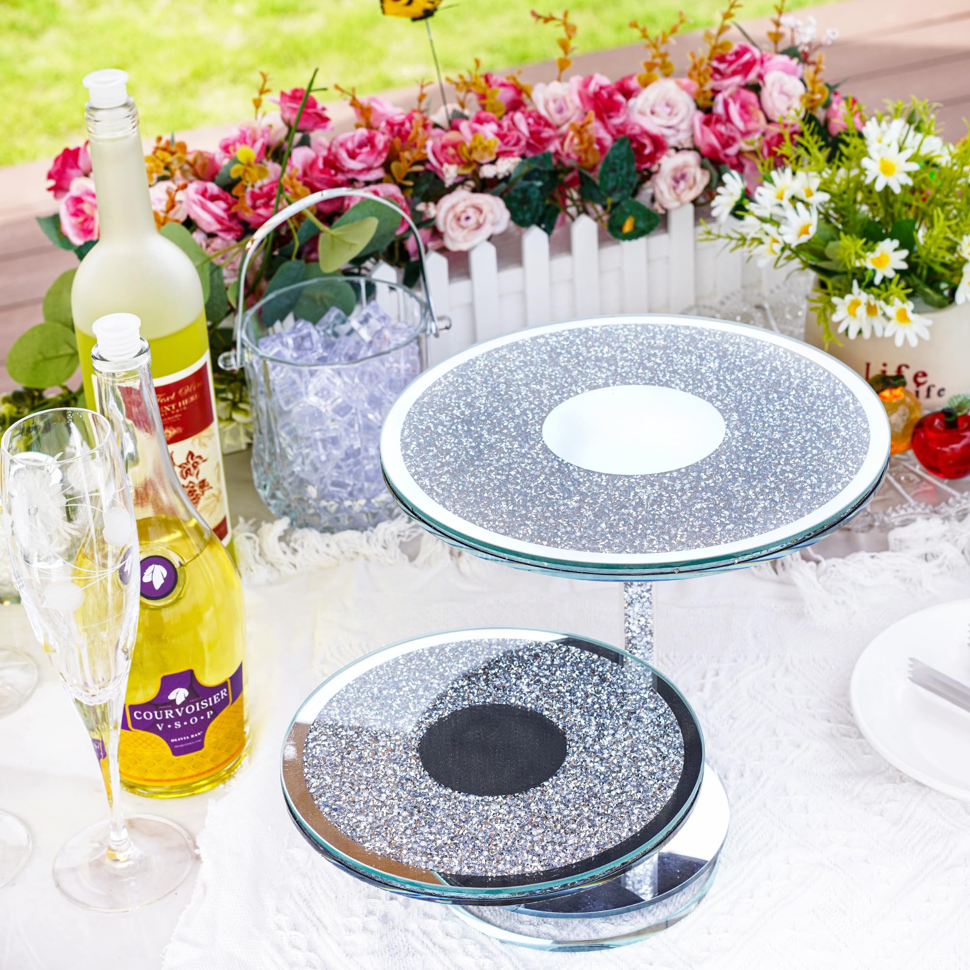 kanpura Soporte de cristal para 15 cupcakes, torre de 2 niveles, bandeja escalonada con base giratoria, soporte de postre para cumpleaños, graduación, baby shower, fiesta de té