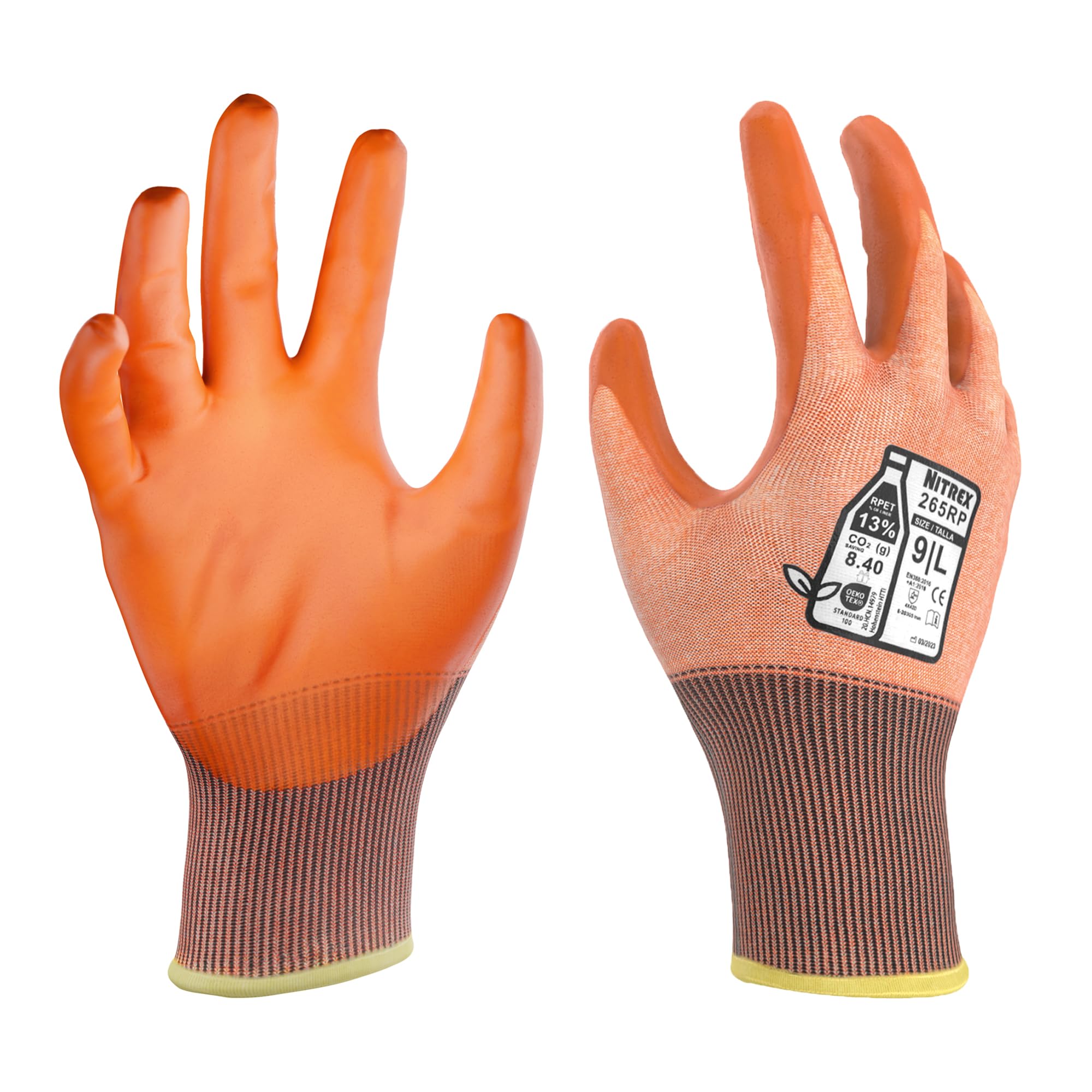 NITREX 265RP 5 Paia Di Guanti Per Movimentazione Generale, Palmo Rivestito in Schiuma Di Nitrile, Guanti Resistenti Al Taglio, Sostenibili e Traspiranti, Taglia 9, Large