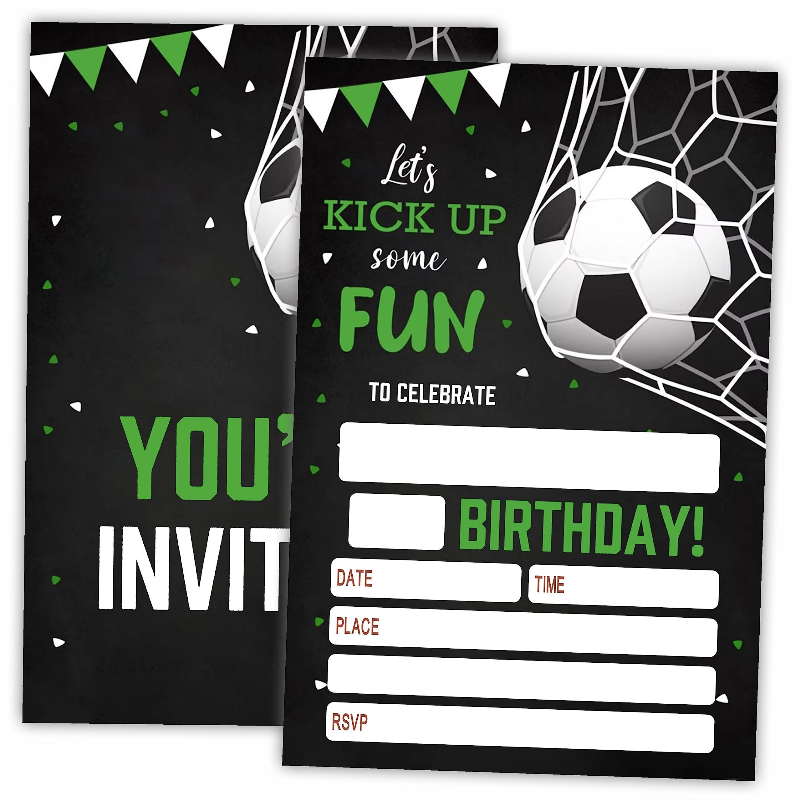 AWSICE Soccer Birthday Party Invitations, Sports Invite Cards (20-Pack) with Envelopes, Birthday Party Supplies Decorations(4"x6")-C15
