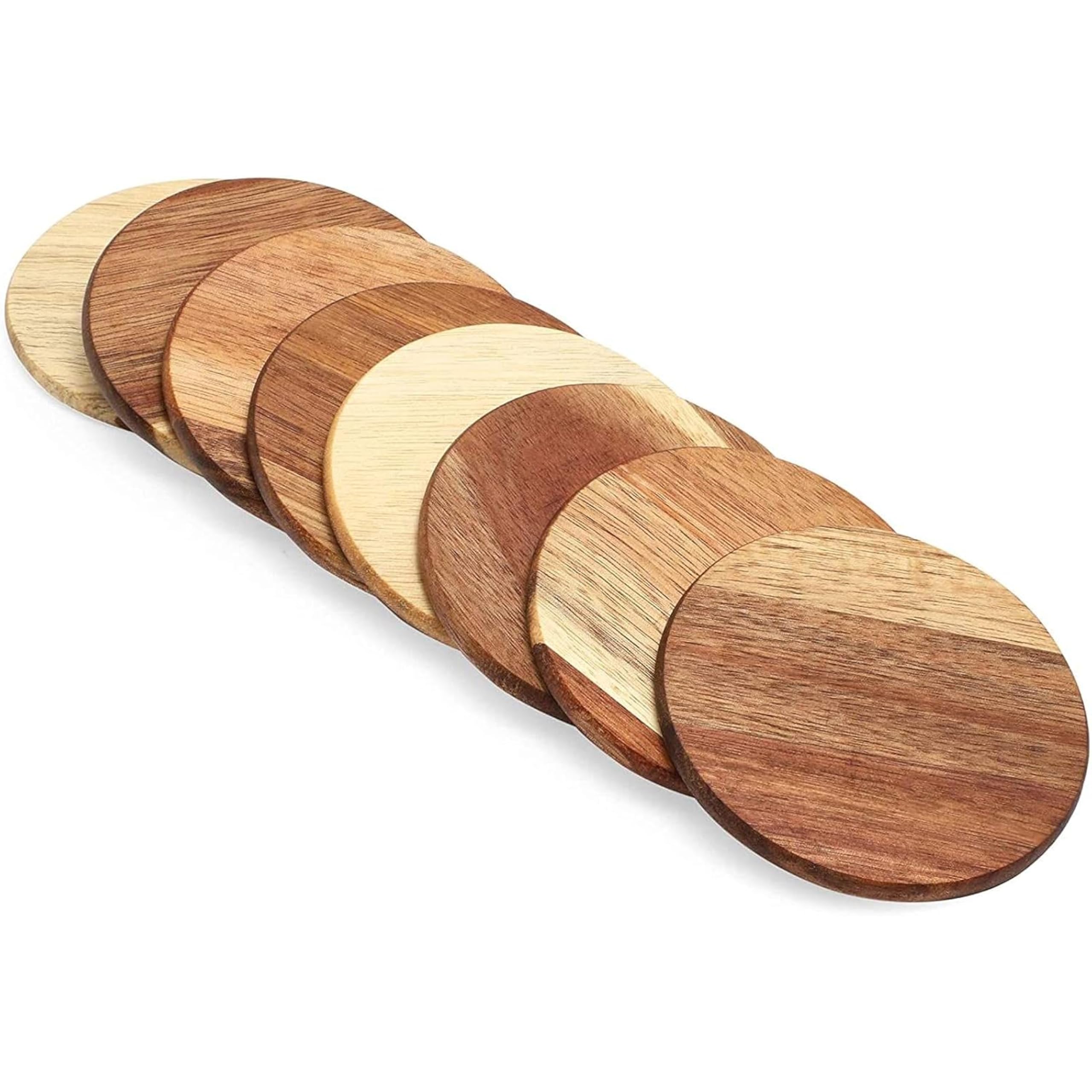 EDHAS Acaciahout stijlvolle ronde onderzetters sets van 4 met houder salontafel decor voor tafelbescherming voor bar keuken thuis (10,16 cm x 10,16 cm x 1,27 cm