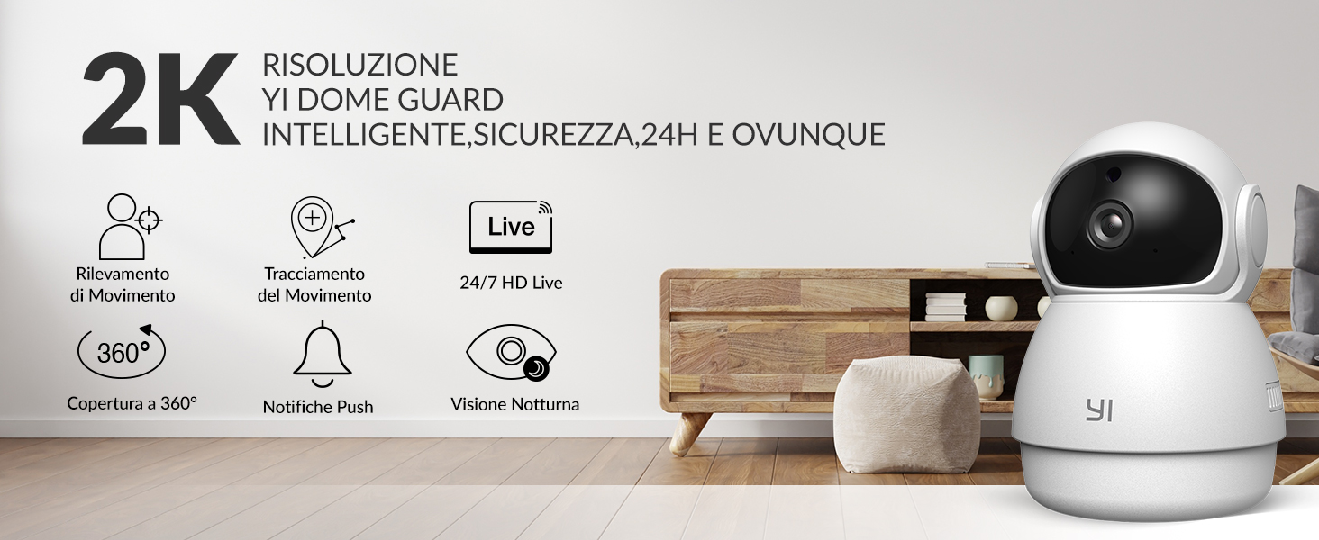 YI Dome Guard 2K(3MP) Camara de Vigilancia Interior 360°, Cámara IP WiFi 2.4Ghz Interior con Detección de Movimiento, Visión Nocturna, Notificación en Tiempo Real, Compatible Alexa