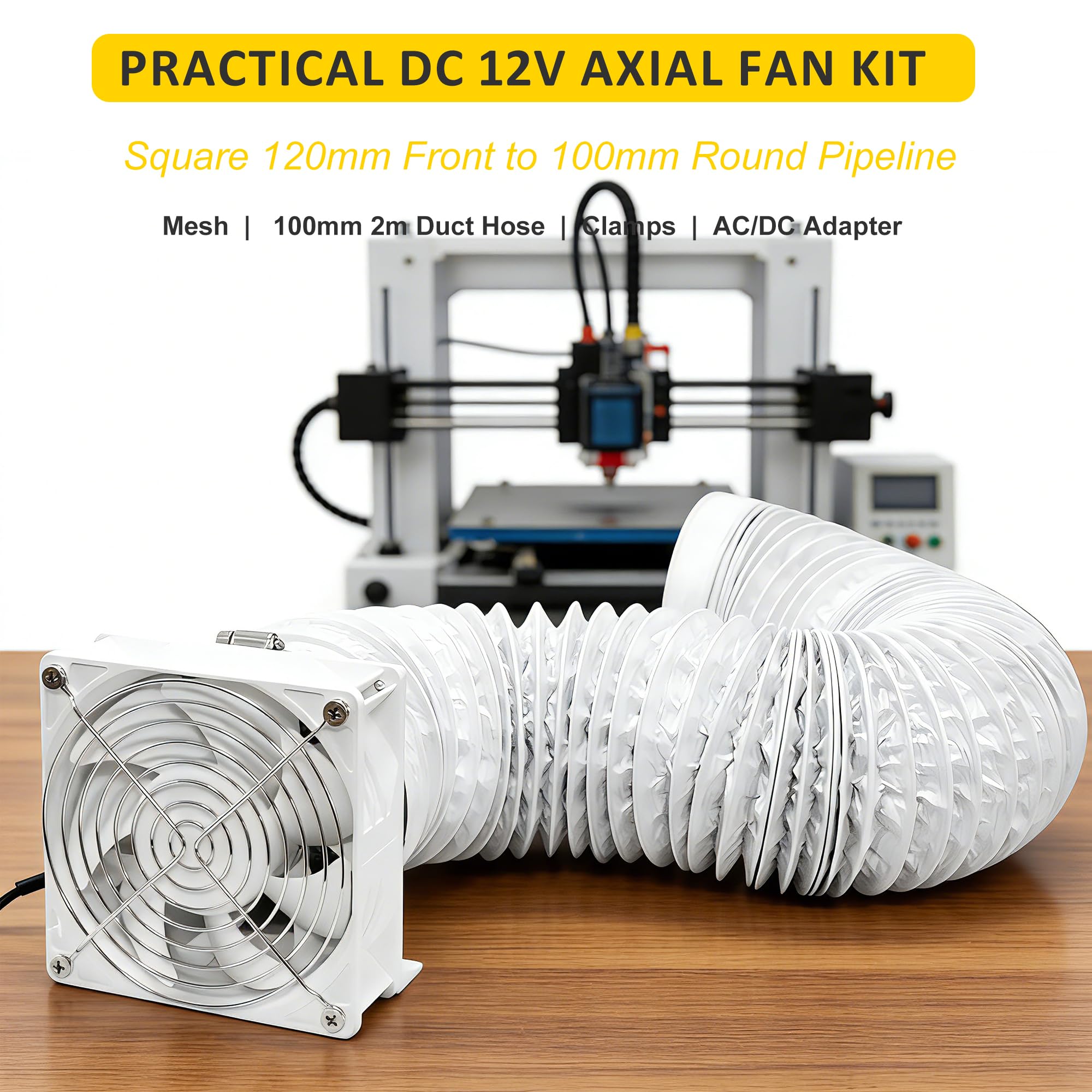 Wentylator osiowy 3000 obr./min 120 x 38 mm DC wentylator wyciągowy z wężem kanałowym 2M, ciągły ściemniacz do lasera 3D, namiot hodowlany