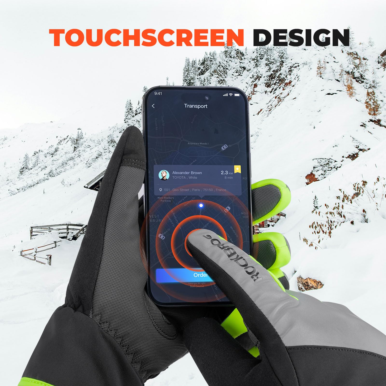 ROCKBROS Gants Vélo Hiver Homme Femme Écran Tactile, Gants Cyclisme Chauds Thinsulate, Gants VTT Rembourrés Antidérapants, pour Moto, Course, Ski, Randonnée