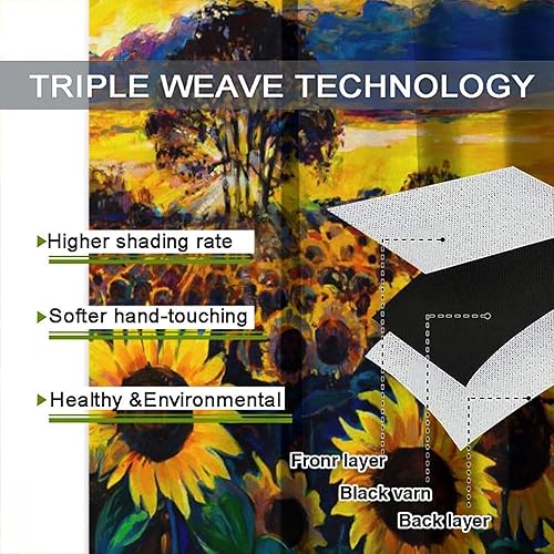 Miniatura 7 de Cortinas de girasol, pintura al óleo, puesta de sol, campo de girasol, arte, dormitorio, sala de estar, guardería, ventana, cortinas decorativas, 42