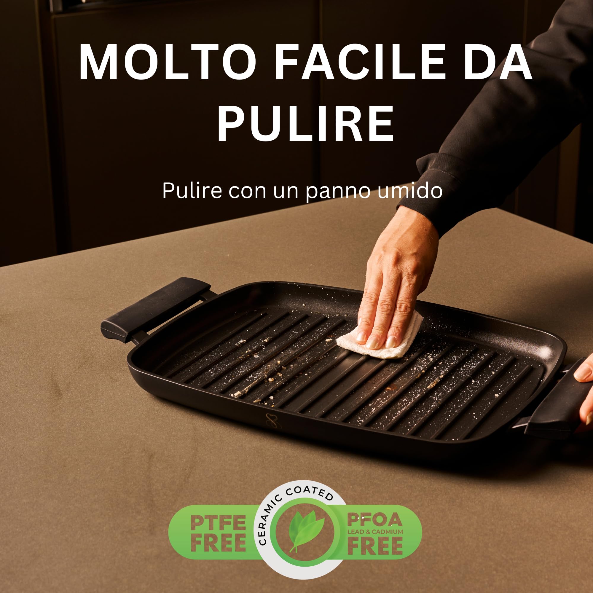 Stone&Stone Bistecchiera Induzione 47 cm Rettangolare, Piastra Grill Induzione BBQ Antiaderente con Rivestimento Ceramico Tedesco, Fondo Acciaio Pieno, con Pinza, Gas e Forno, Senza PFAS PFOA PTFE