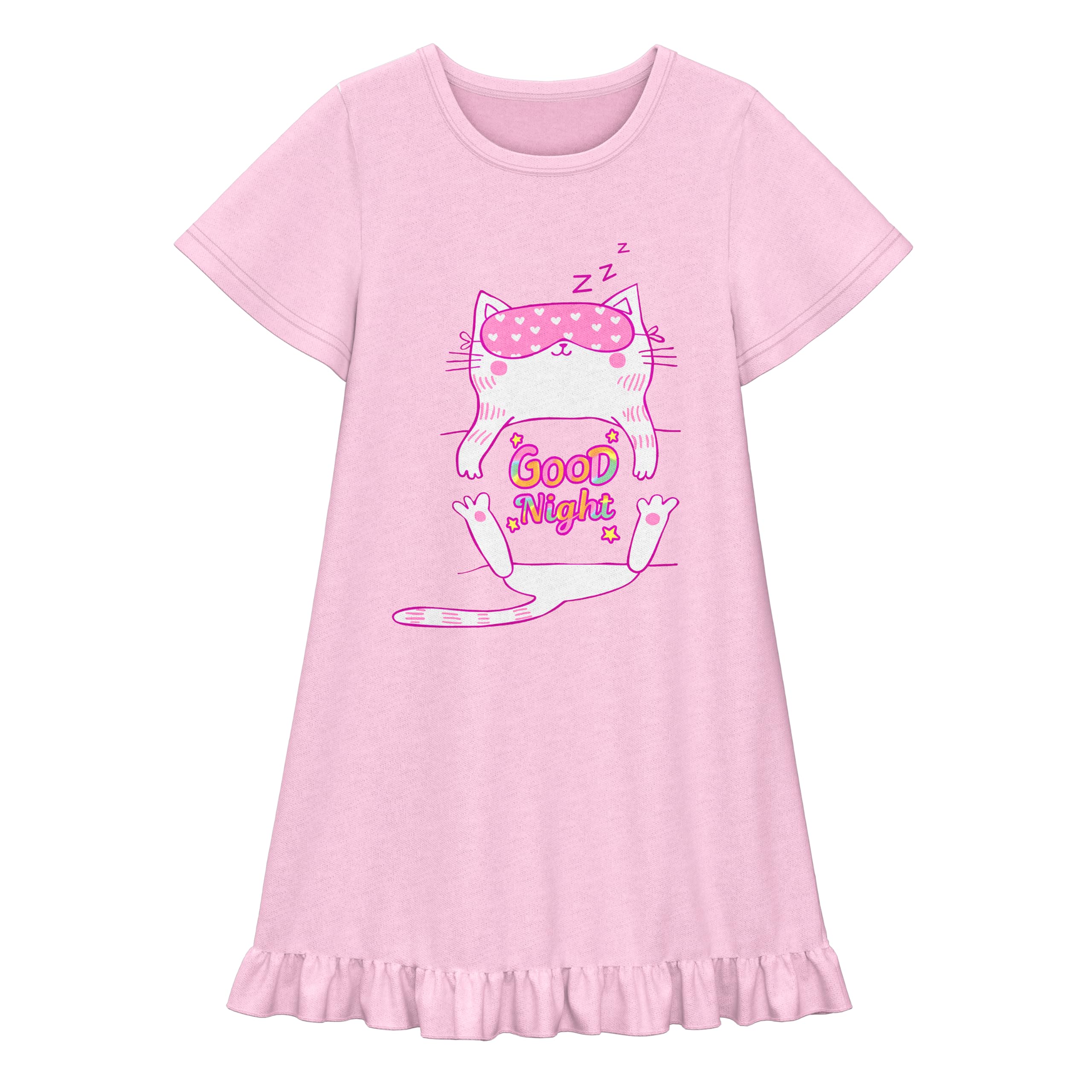 Girls Gowns Cotton Nite Dresses 5T to Size 10 Princess Fantasy Short Sleeve Homewear Gown