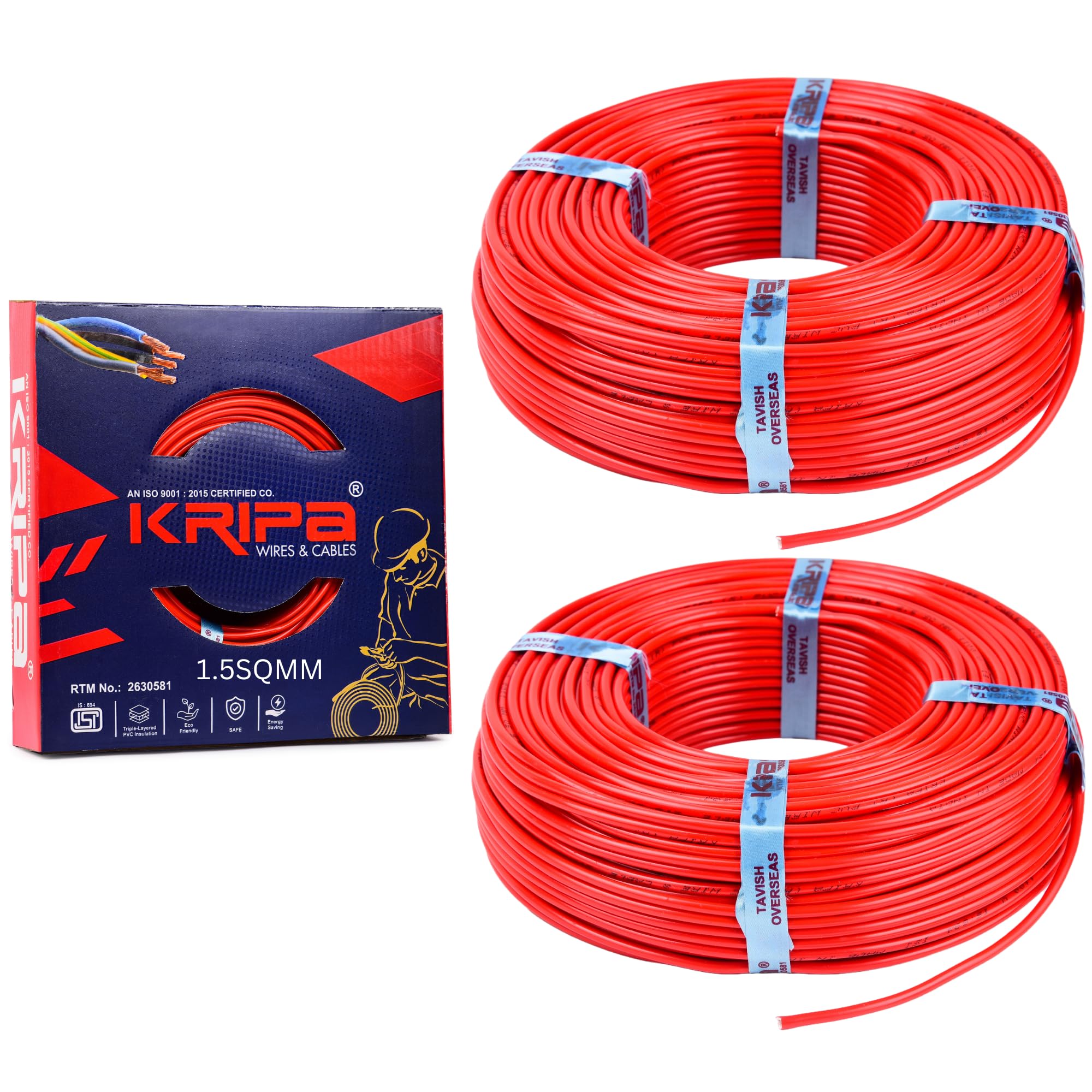 KRIPA 1.5 MM 90 MTR FR PVC Insulated Copper wire Cable Pack OF-2
