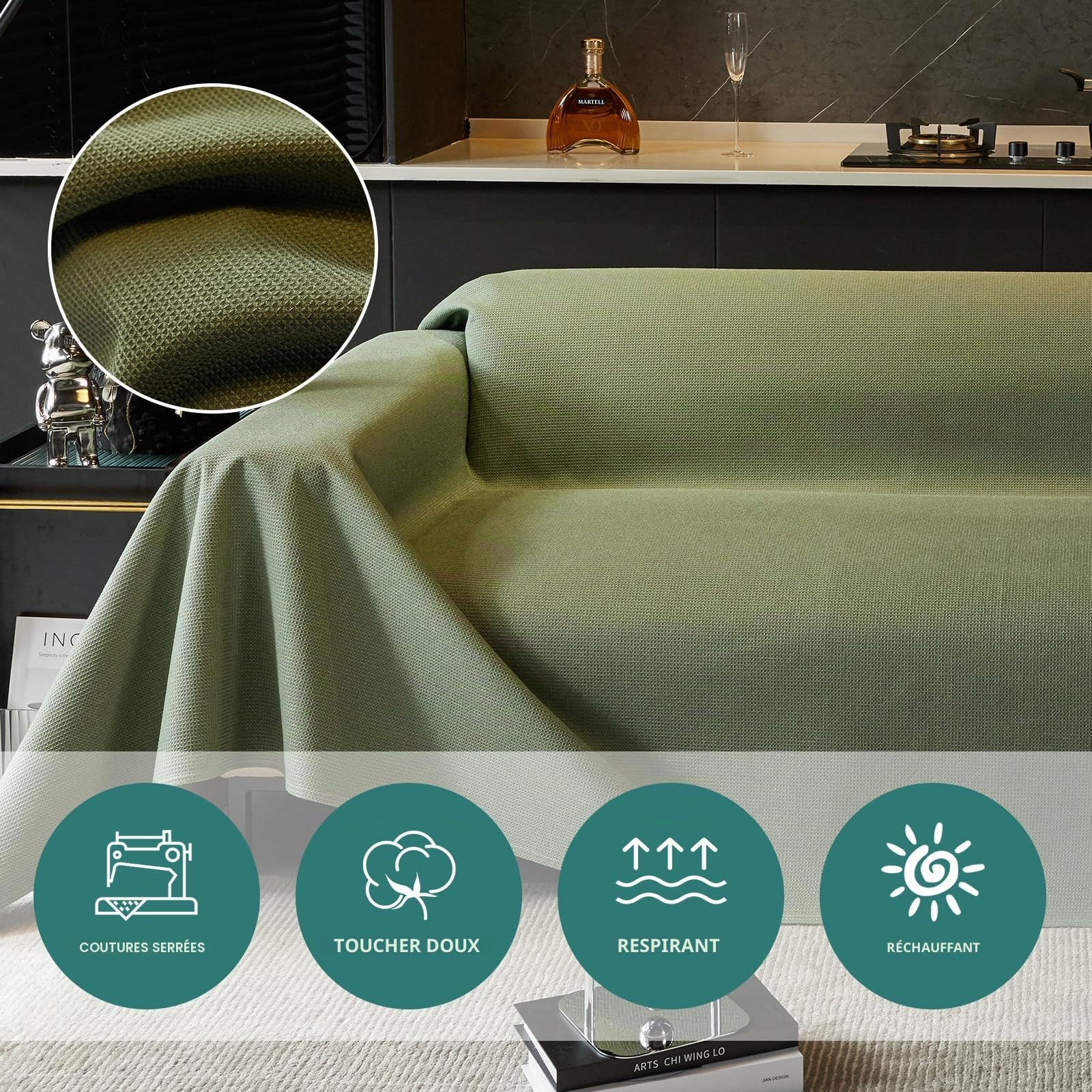 Housse De Canapé Imperméable Et Antidérapante, Protection Pour Canapé, Couverture Magnétique Pour Canapé Chien 190 X 150 Cm - Vert Matcha