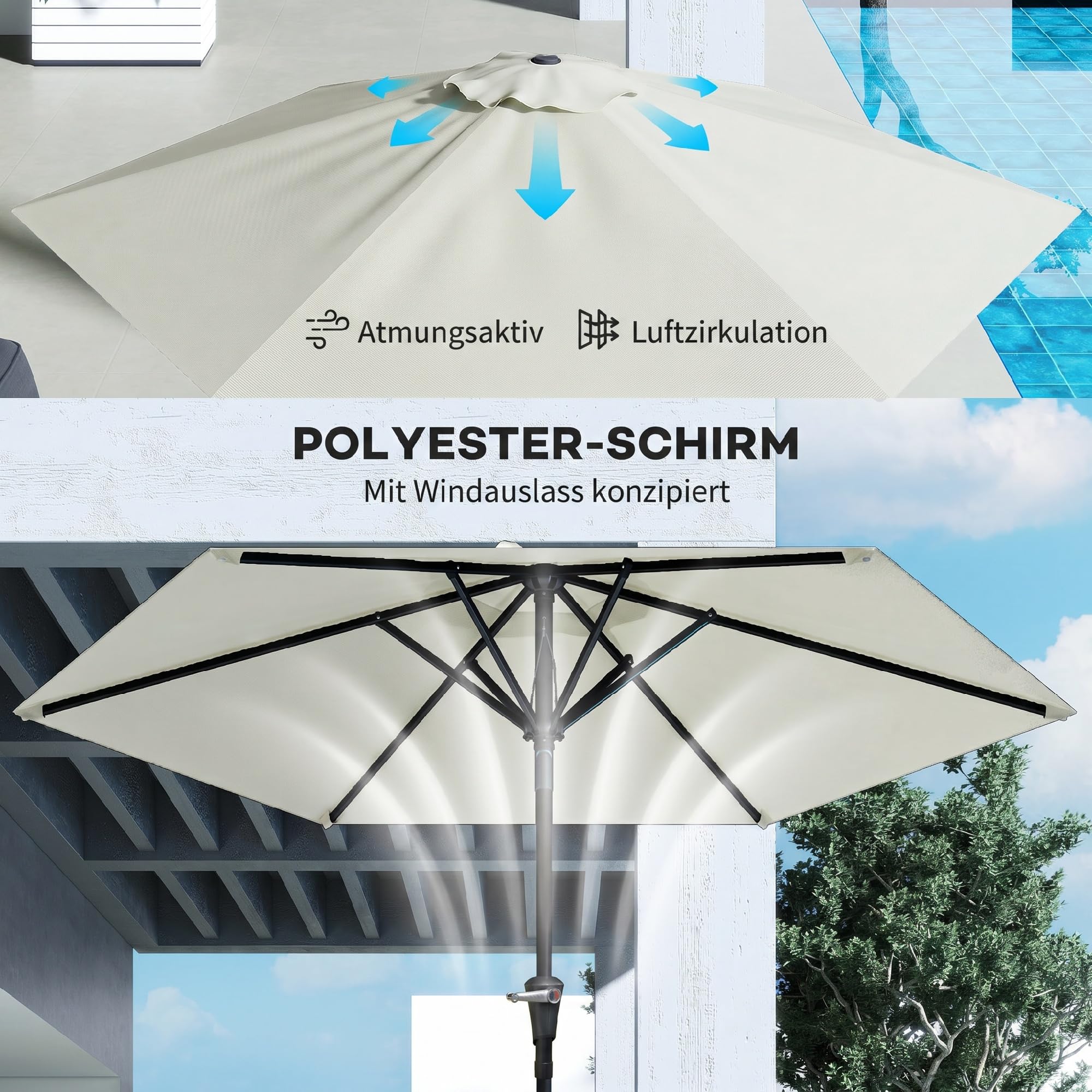Outsunny Parasol de jardin Parasol droit hexagonal inclinable Ø 2,3 x 2,16H m métal polyester haute densité