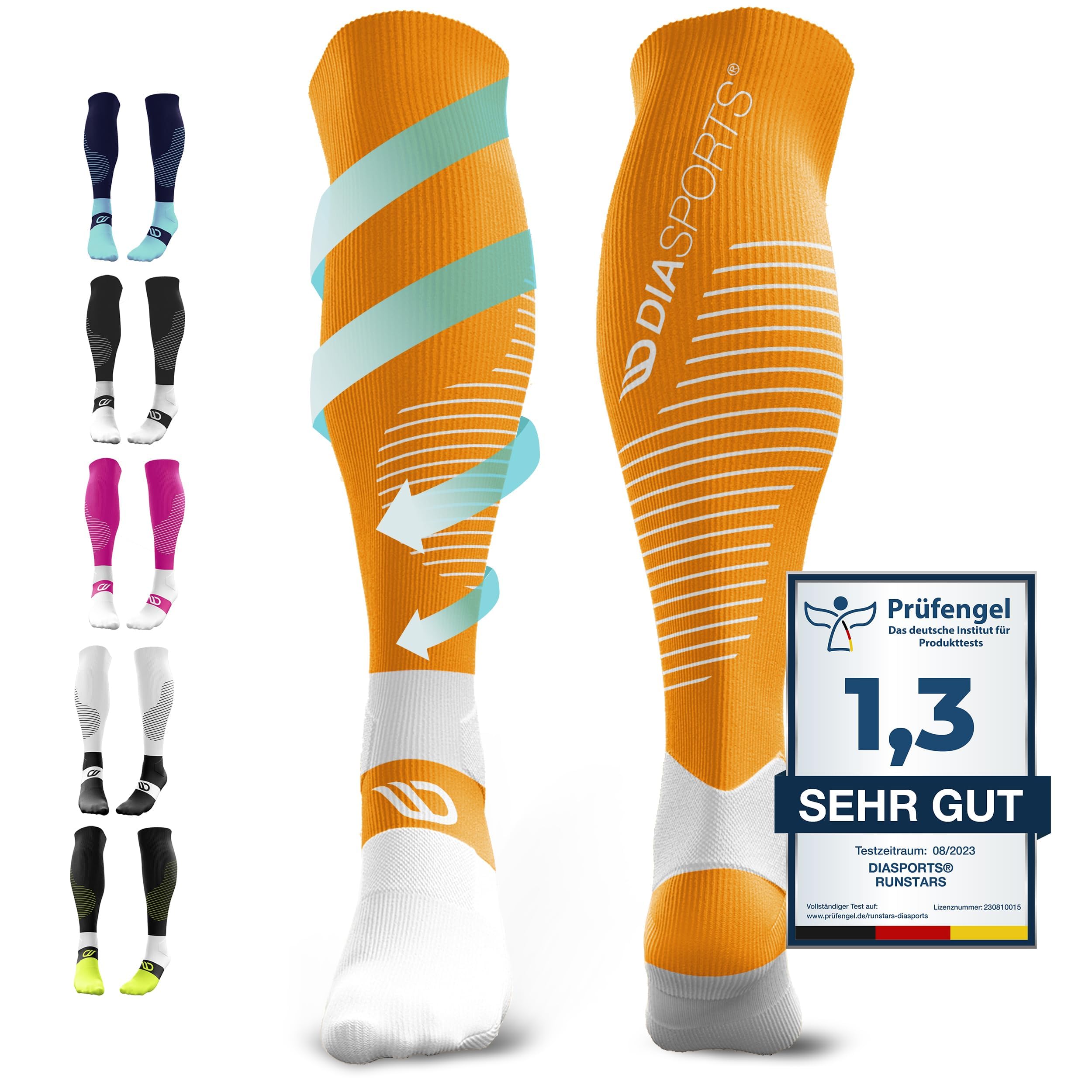 RUNSTARS Kompressionssocken für Sport, Laufen, Marathon und Triathlon I Premium Laufsocken mit gleichmäßiger Kompression und verstärkter Ferse I Kompressionsstrümpfe Herren & Damen