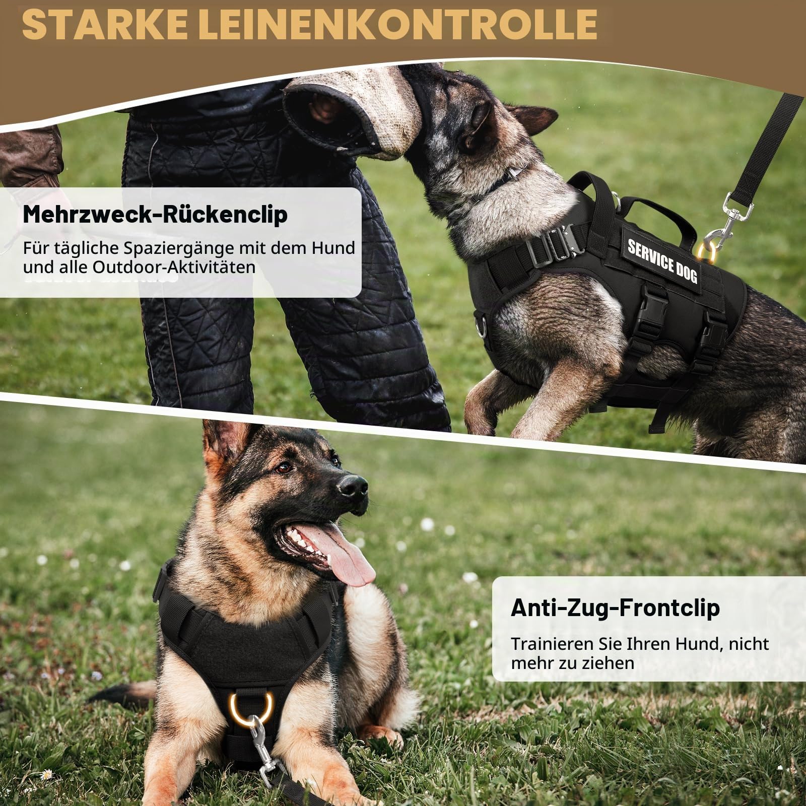 WINSEE Service-Hundegeschirr für große Hunde, Taktische Arbeitsweste mit 10 Haustier-Patches, kein Ziehen, strapazierfähiges Geschirr für Training, Spazierengehen
