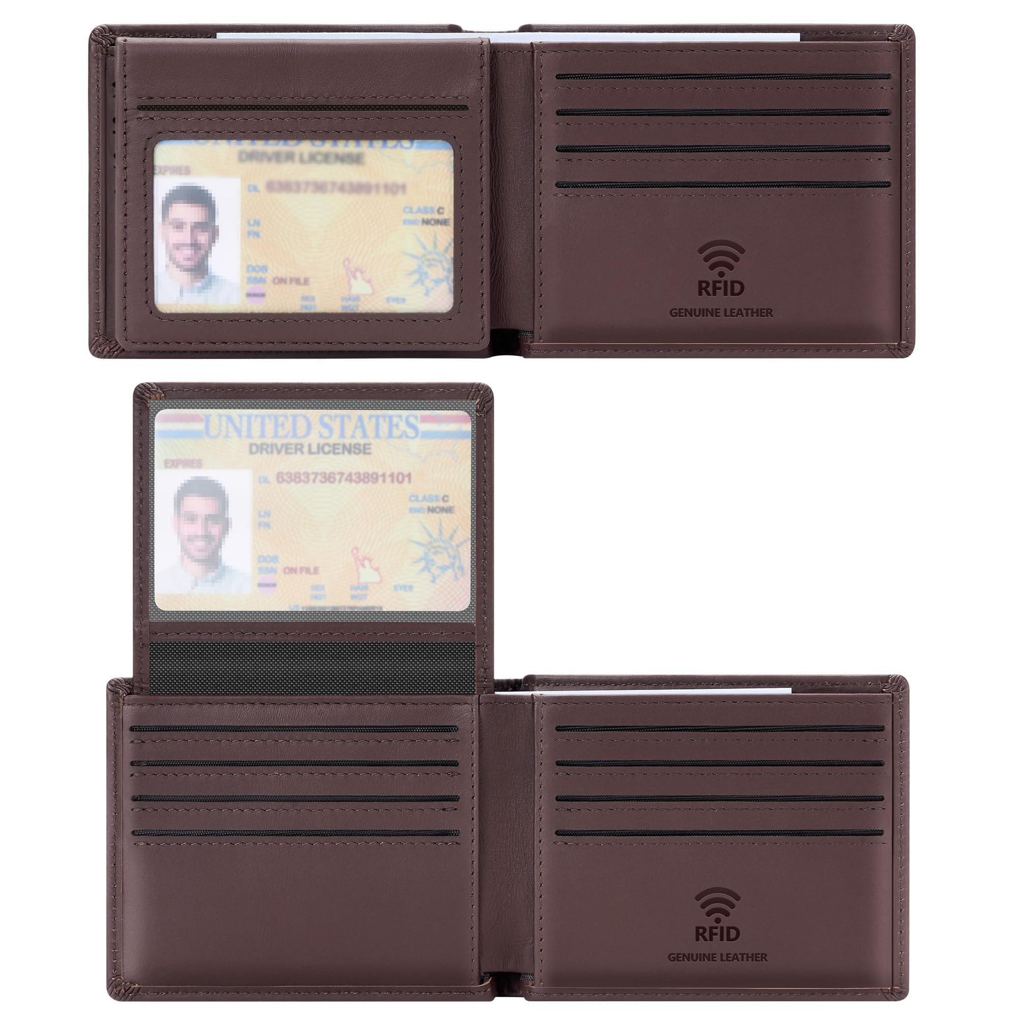 Travelambo Genuine Leather Wallet for Men with Gift Box - Handmade Bifold Stylish - Mens Wallets Rfid Blocking with 2 ID Windows