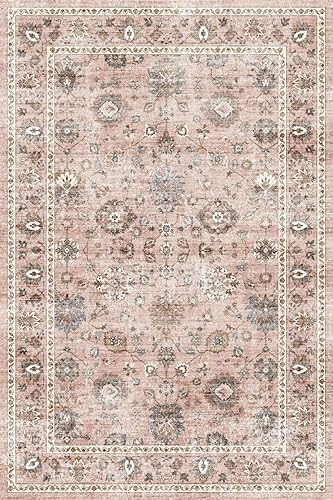 Miniatura 8 de Mcadore Alfombras de área de 4 x 6, color rosa, lavable, bohemio, alfombra antideslizante para sala de estar, dormitorio, cocina, alfombra suave de