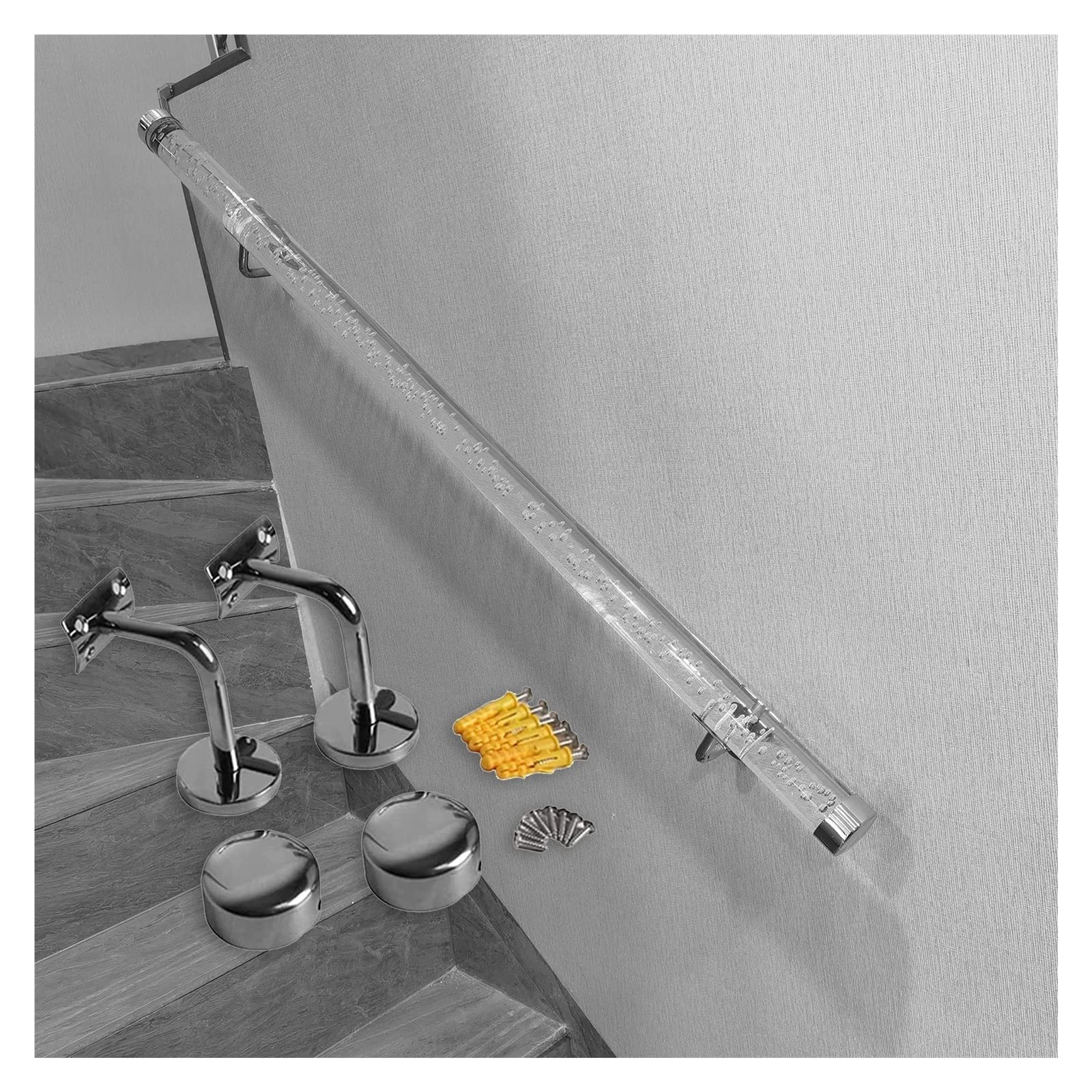 Hbaldtedc Silver Bracket Clear Acrylic Handrail For Stairs， Clear Acrylic Stair Handrails With Gold Or S 0.5-7M Length Pack Of 1-5(,380Cm(12.5Ft))