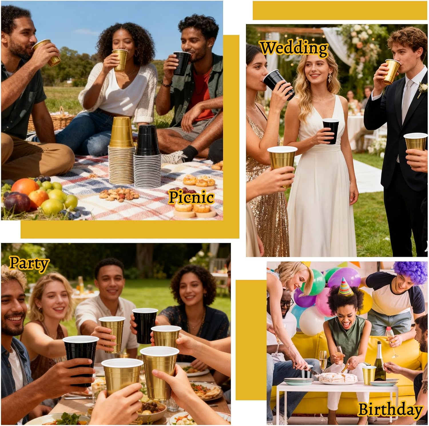 50 Pack 16oz Plastic Party Cups - Black and Gold Disposable Plastic Cups Graduation Cup for Halloween Party Decoration, Weddings, Birthdays, Holiday Gatherings - Image 8