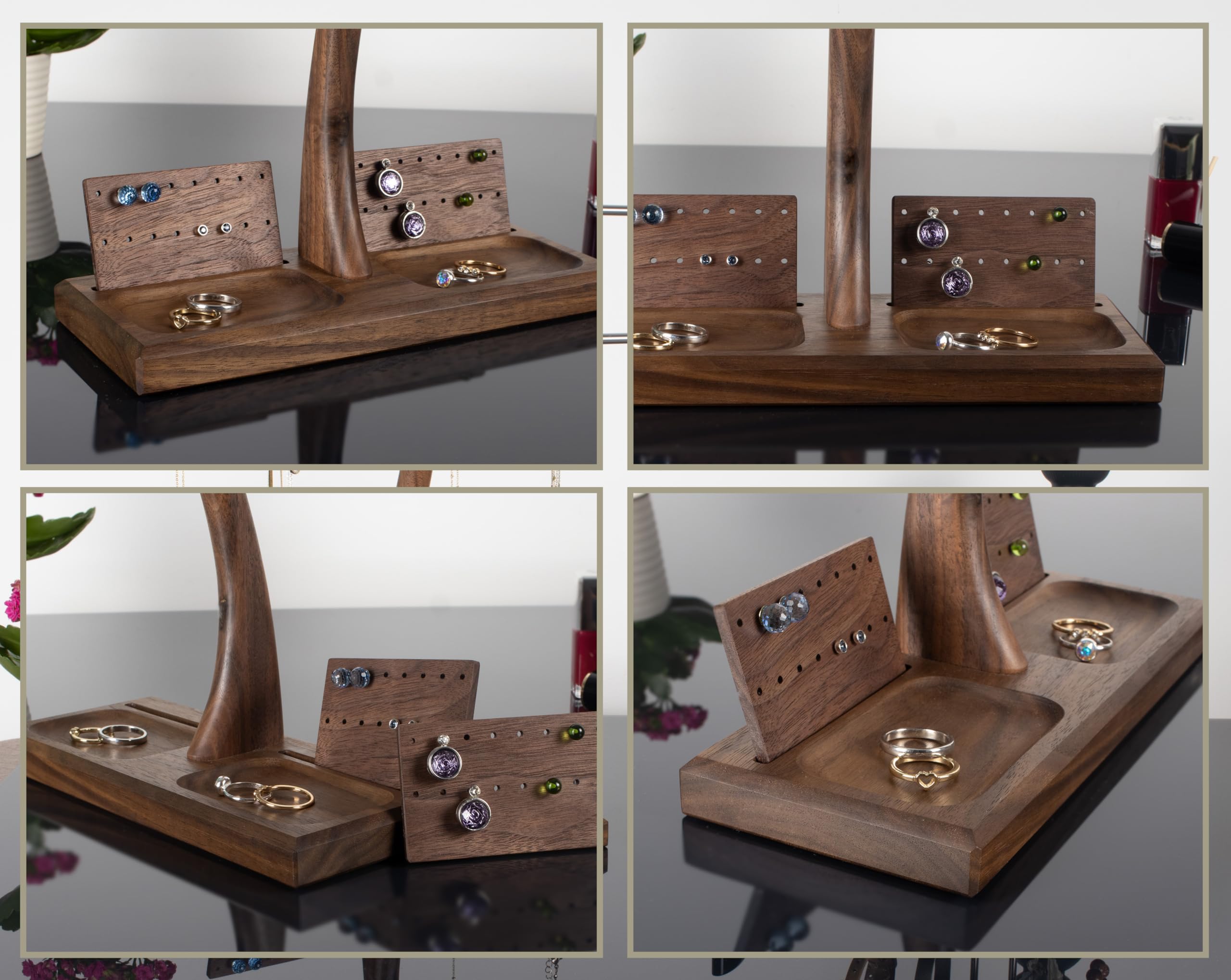 Wood-and-Steel-Design Schmuckhalter aus Nussbaumholz, 3 Ebenen