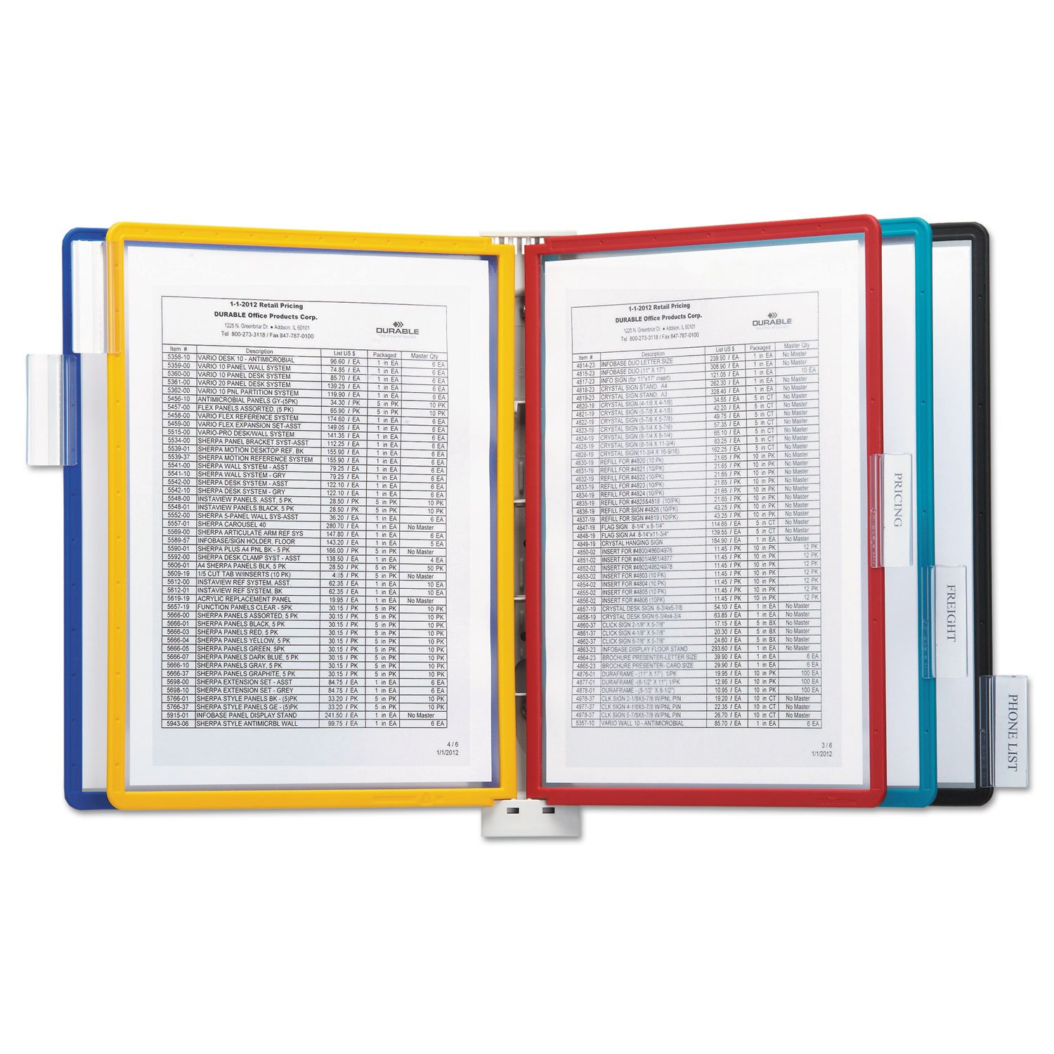 Durable Vario Magnetic Wall Reference System, 5 Panels, 10 Pockets, Assorted Borders