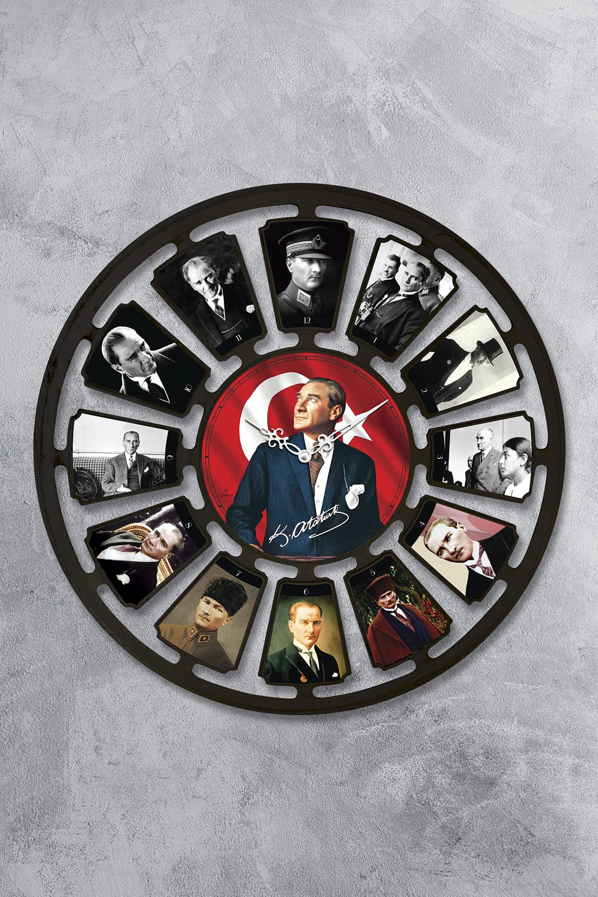 EMORES Atatürk Duvar Saati Akar Saniye Sessiz Mekanizma 36 cm