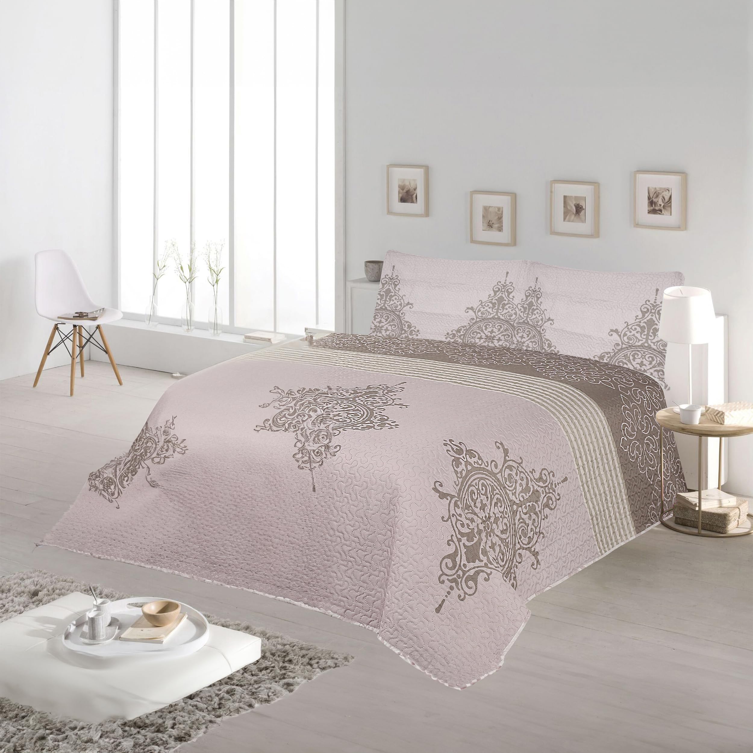 Etrexonline Colcha Bouti Reversible Estampada 100% Microfibra Extra Suave Colcha Cubre Cama Multiusos para Primavera y Verano Incluye 1 Funda de Cojín, Cama 80/90-180x260cm - Morado Patrón Floral