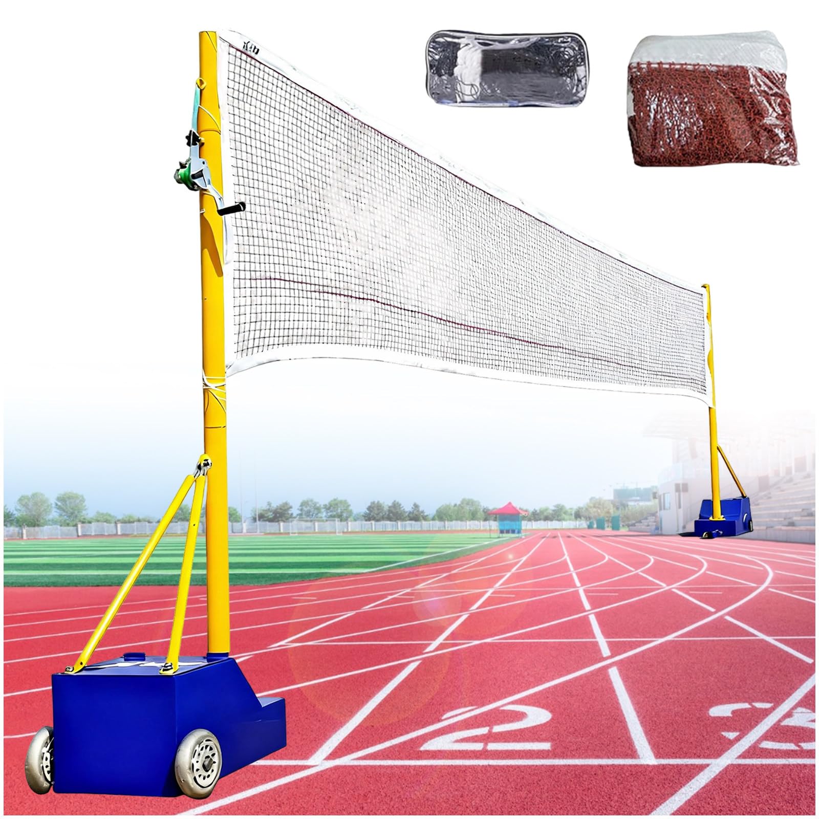 Eastnmythet Volleyball/Badminton Poles, Mobile Badminton Net Bracket with Wheel & Heavy Base, Adjustable Height Volleyball Net Stand for Outdoor