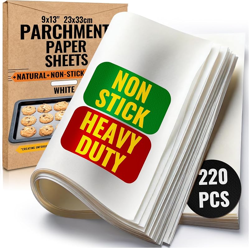 220 Pcs 9x13" Parchment Paper Sheets by Baker's Signature | Baking - Perfect for Baking, Precut Non-Stick Eco-Friendly, Will Not Curl or Burn