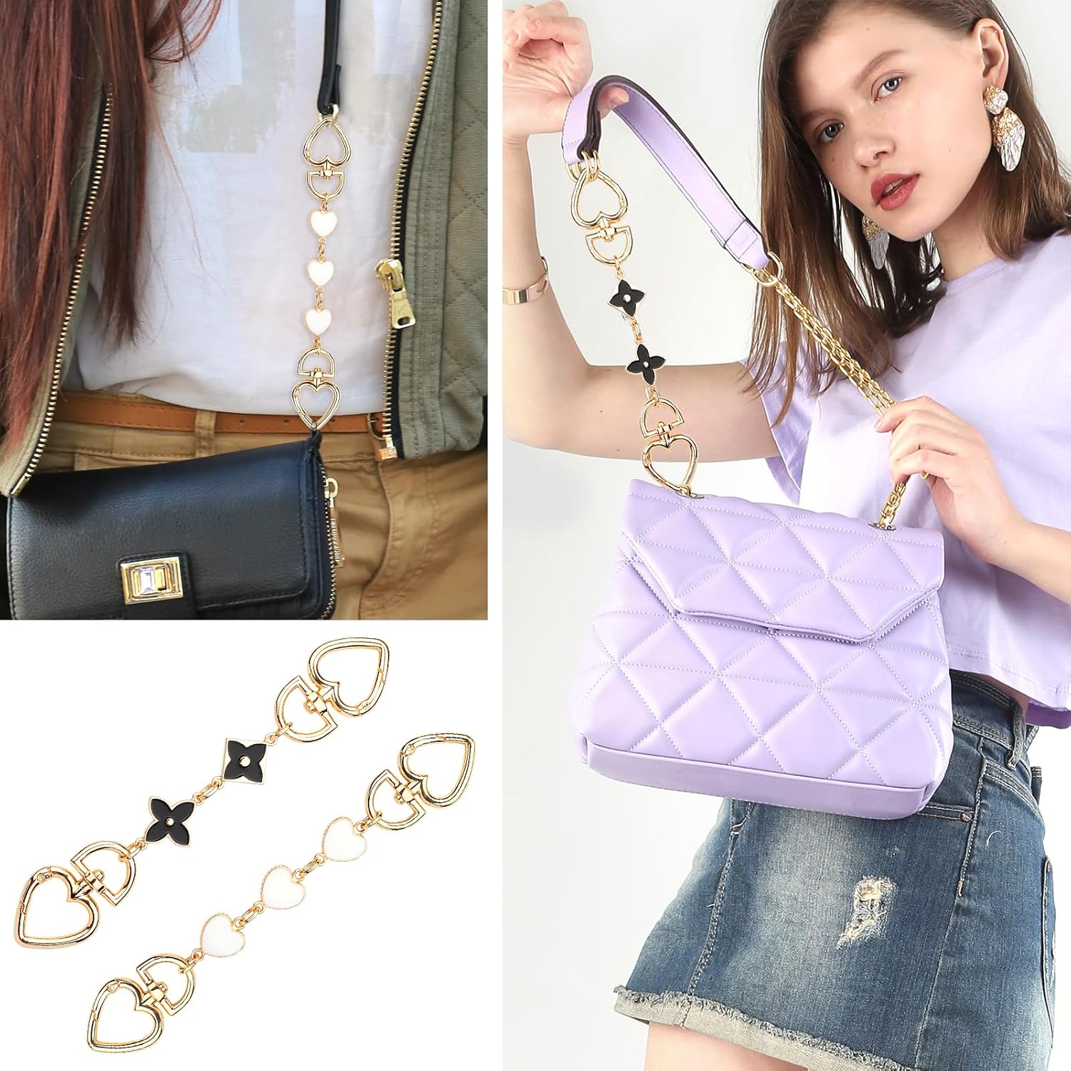 5 PCS Purse Extender Chain, Bag Strap Extender Gold Chain, Purse Strap Replacement Accessories Bag Charms for Handbags Crossbag Shoulder Bag Purse Making Supplies (Stylish Multishapes) - Image 5