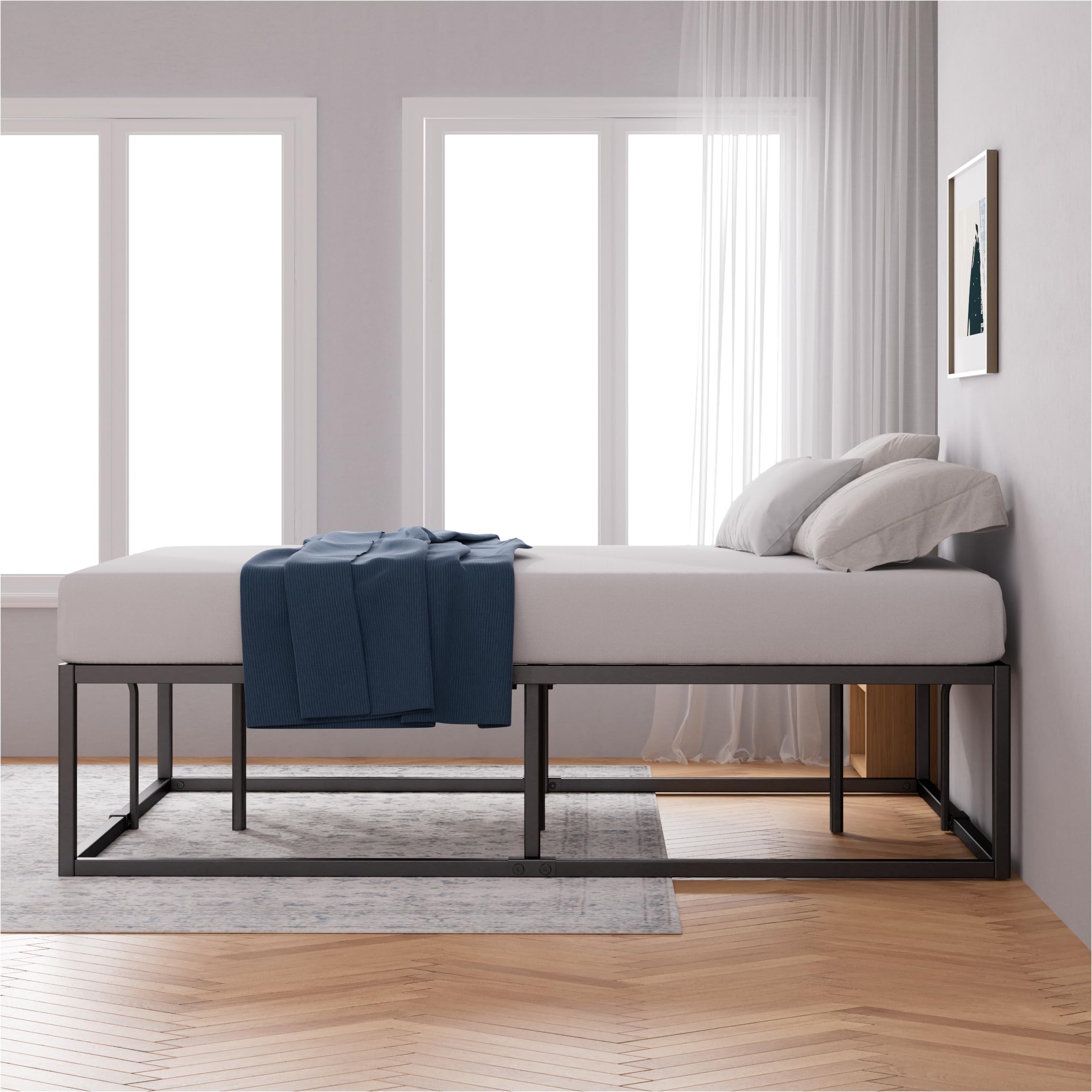 Cadre De Lit En Métal JUSTIN Avec Tête De Lit - Dimensions 200x140 Cm, Hauteur 35 Cm - Sommier à Lattes Inclus - Pas De Matelas