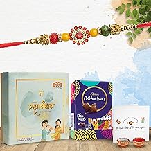 Gifticon Rakhi with Chocolate - Rakhi for Brother with Chocolate Gift Hamper - 1 Rakhi, 1 Celebration, 1 Greeting Card,1 Gift Box - Comes in Beautiful Gift Box A Complete Rakshabandhan Gift Set IB34