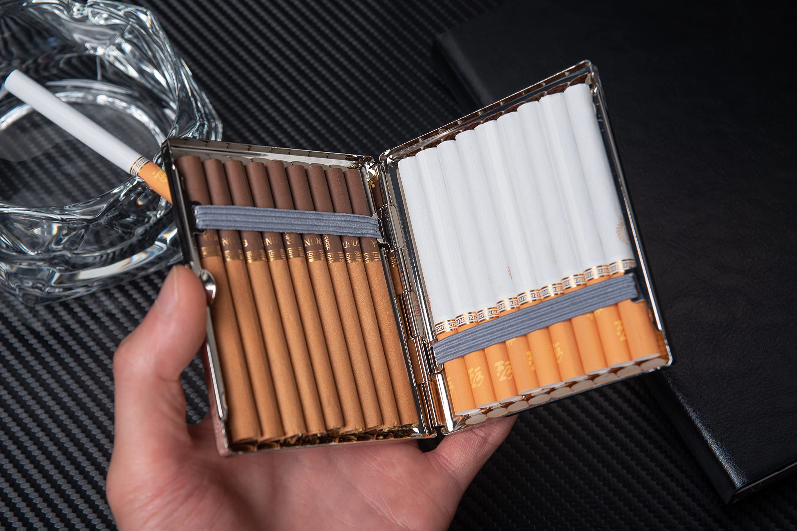 Amazon.com: Metal Cigarette Case/Box with Rubber Band, Holds 14-16 85mm  Cigarettes (Silver) : Health & Household