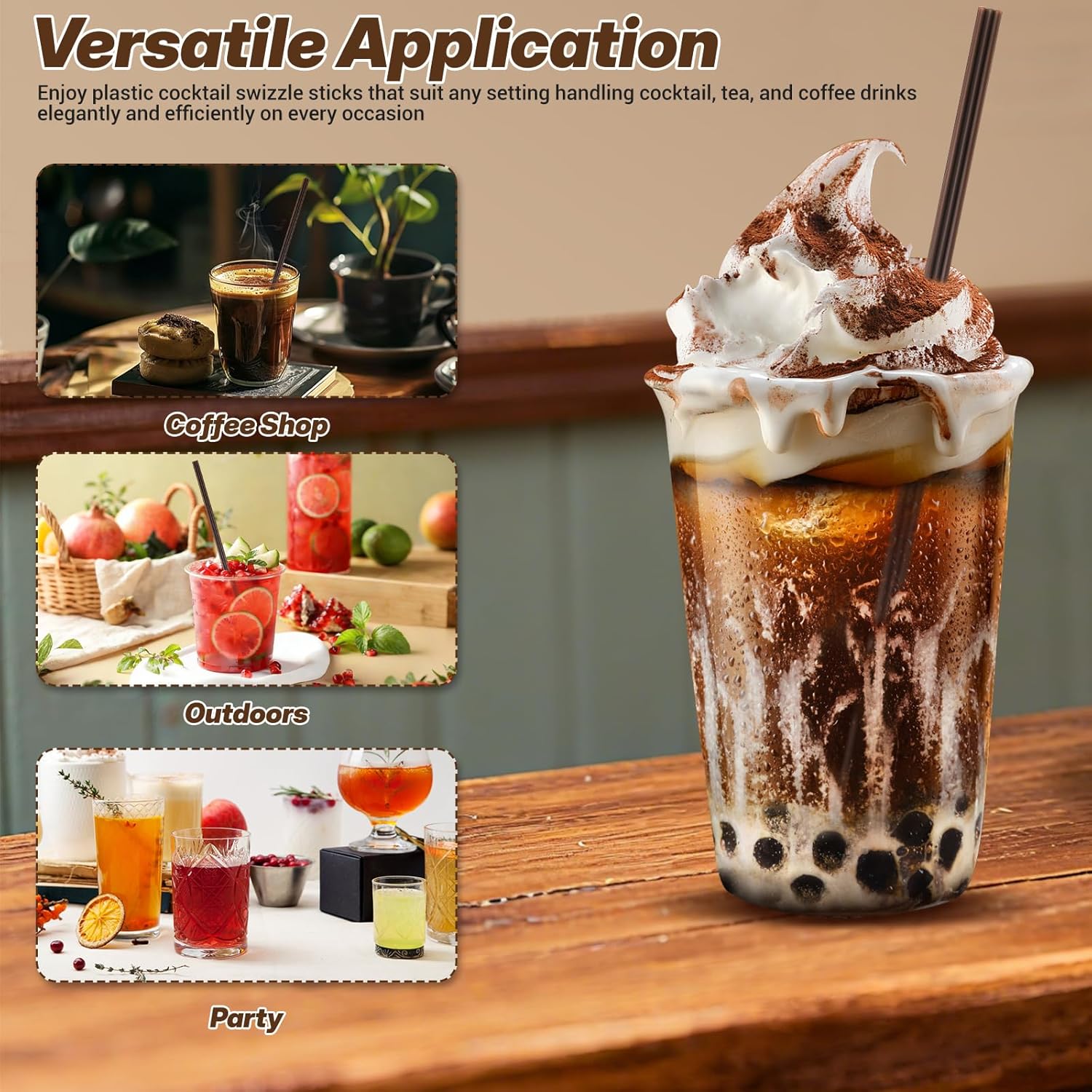 Three-hole Plastic Coffee Stirrers 500pcs Individually Wrapped 18cm Straight Swizzle Sticks for Hot Drinks Bars Cafes and Cocktails