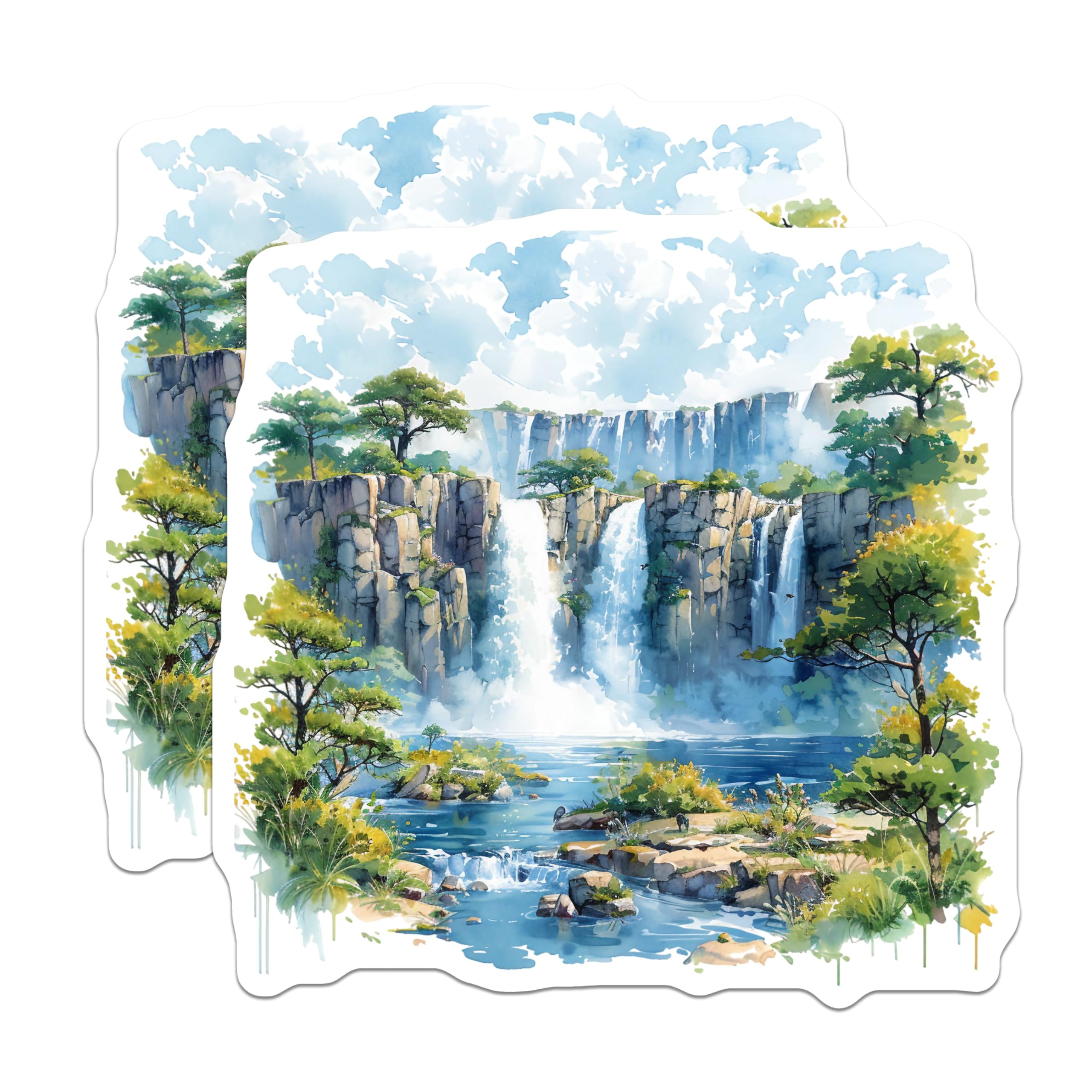 (2 Pack) Nature Waterfall Stickers - Beautiful Waterfall Scenery - Outdoor Adventure Stickers - Travel Scrapbook Stickers - 5" On Longest Side -