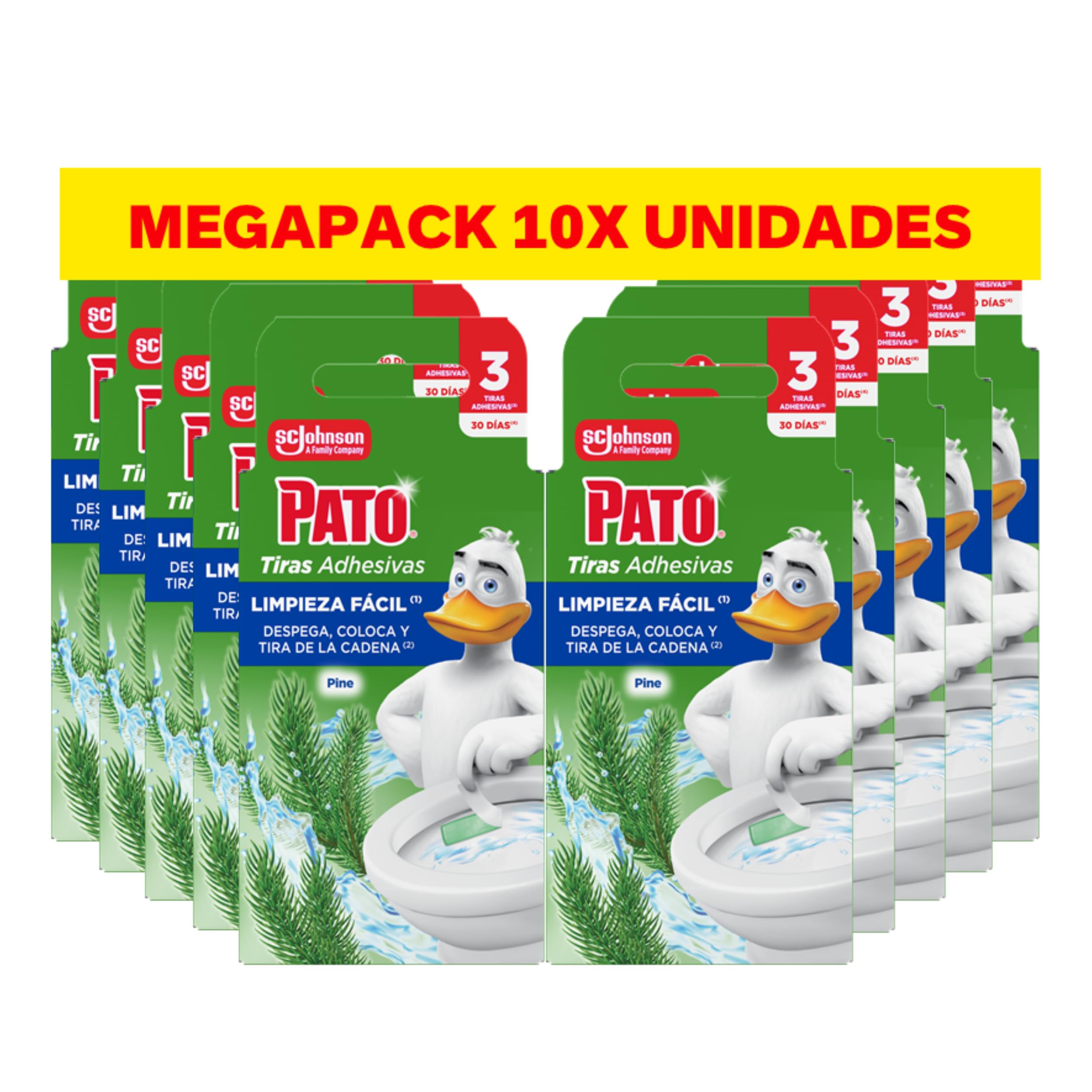 Pato Tiras Adhesivas WC Lima, Limpia, Refresca y Perfuma el Inodoro, Frescor Intenso, Pack de 10 = 30 Tiras — view 3