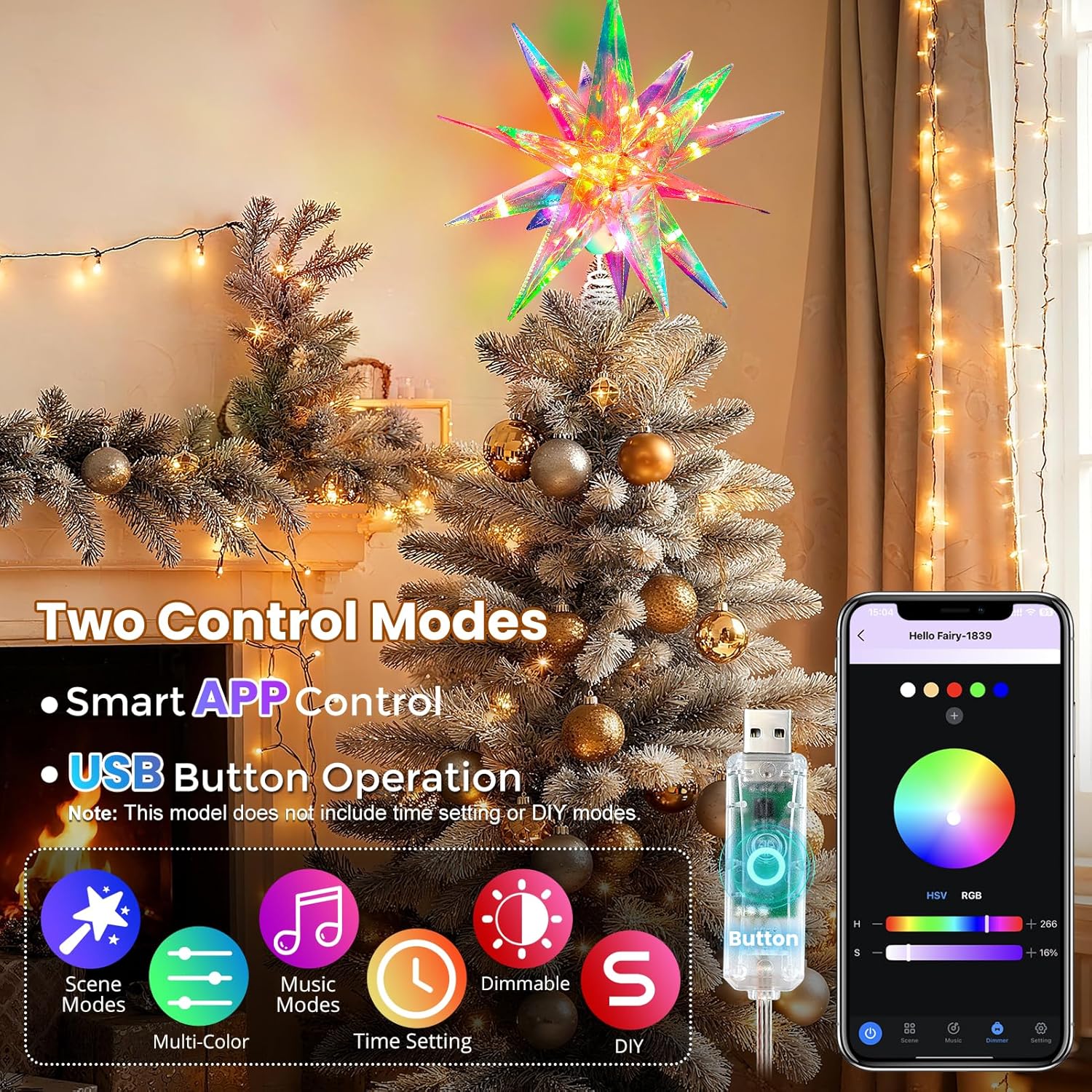 Christmas LED Tree Topper, 13.8" Multi-Color Lighted Christmas Tree Star Topper with Smart APP Control, Music Sync 3D Moravian Star Tree Topper for Outdoor Indoor Xmas Holiday Decor - Image 2