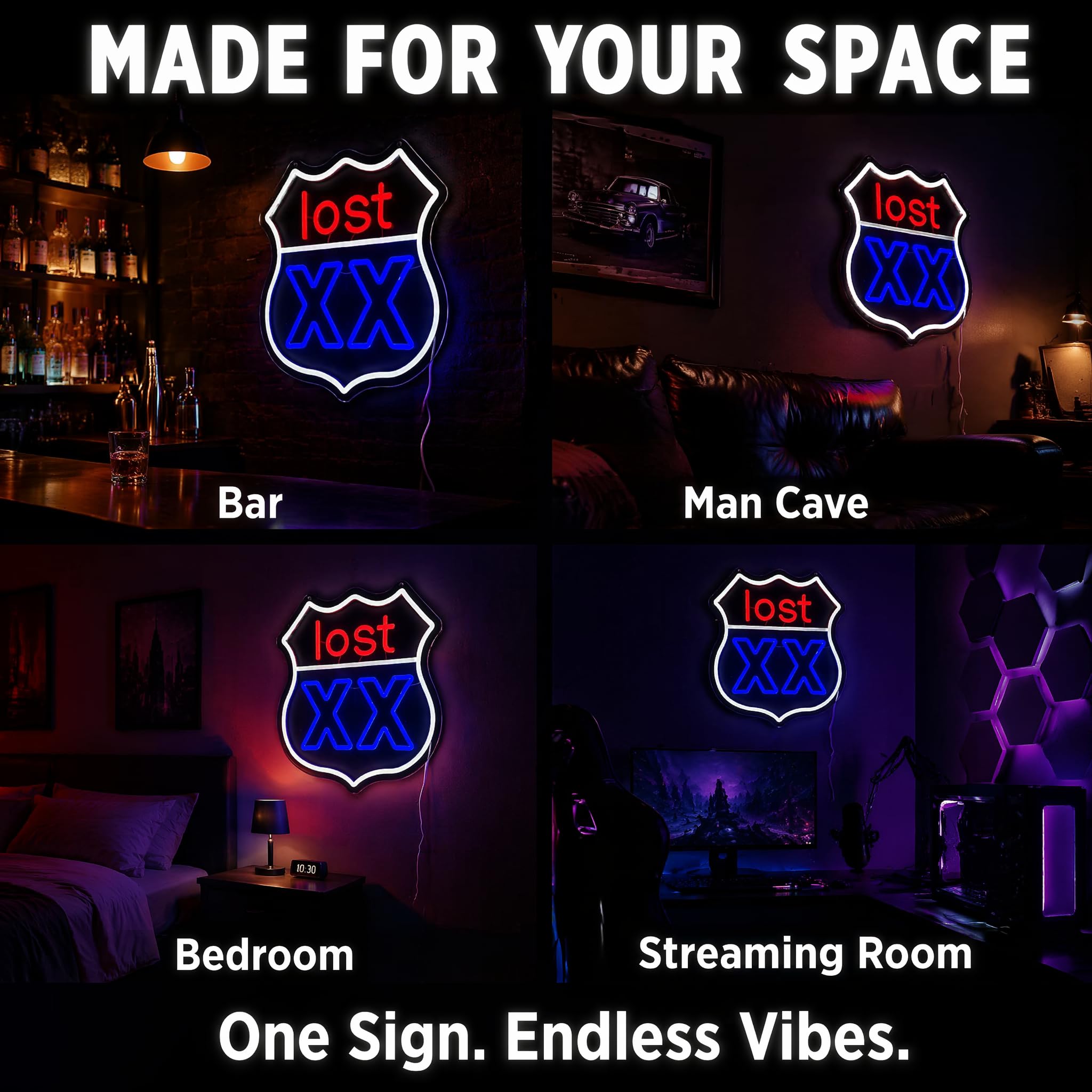 Lost XX Neonschild – 34 x 32 cm, rote und blaue LED-Wanddekoration mit Acryl-Rückwand, USB-betriebene Neonlichter für Spielzimmer, Männerhöhle, Bar, Schlafzimmer und Streetwear-Stil, Geschenk