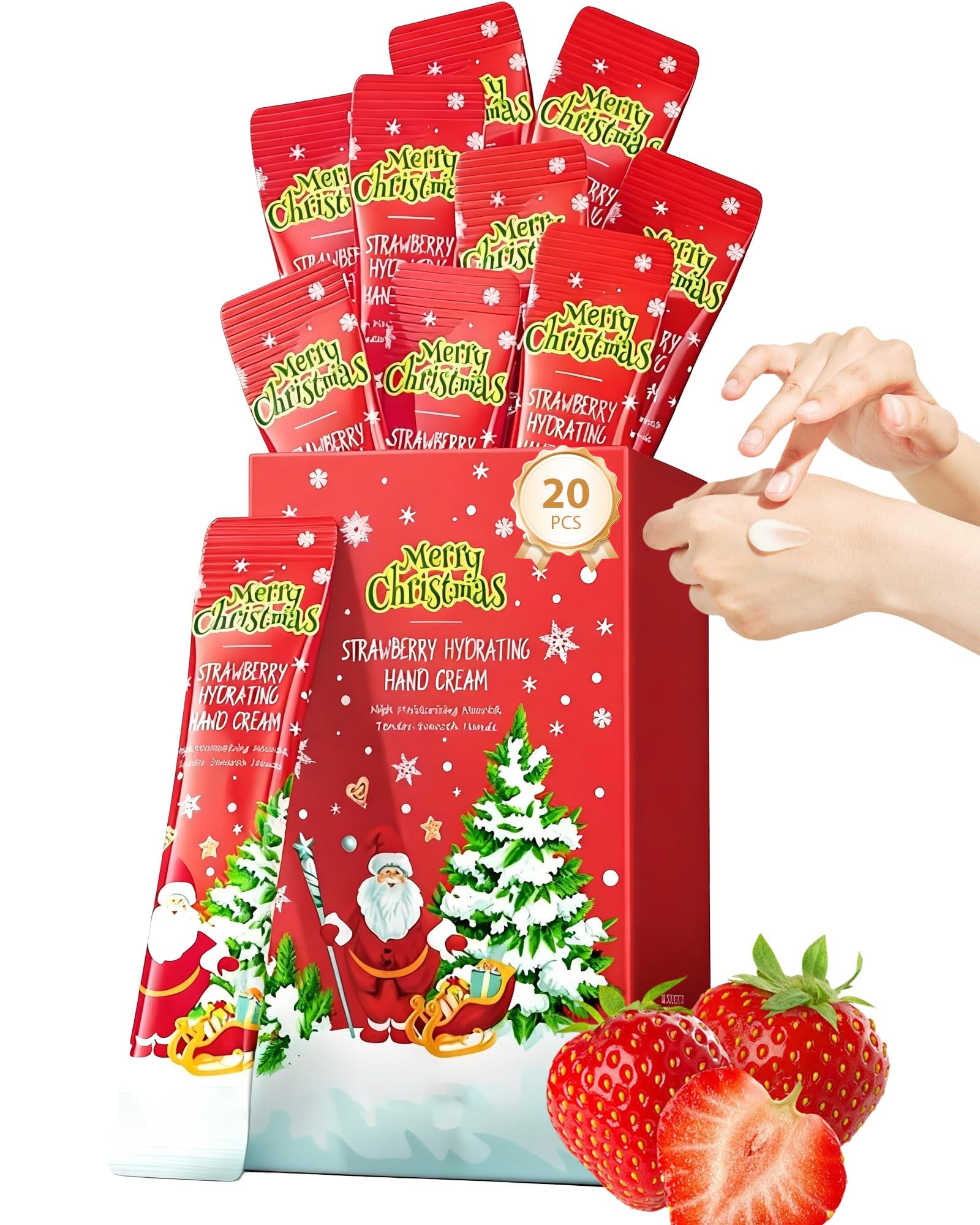 Christmas Mini Hand Cream Gift Set,20 Pcs Mini Hand Cream Lotion for Women Dry Cracked Hands Strawberry,Travel Size Bulk Moisturizing Hands Skin Care Christmas Stocking Stuffers Favors Birthday Gifts