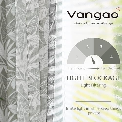 Miniatura 4 de Vangao Cortinas de mezcla de lino gris para sala de estar, 96 pulgadas de largo, cortinas semitransparentes para dormitorio, cortinas botánicas con