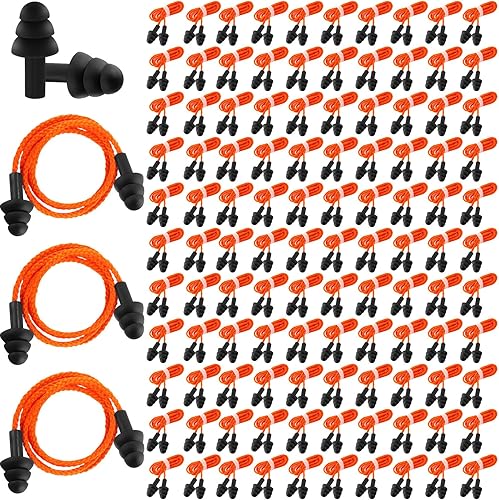 Miniatura 8 de Xuhal 200 pares de tapones para los oídos con cable de silicona con cable envueltos individualmente, tapones para los oídos reutilizables con