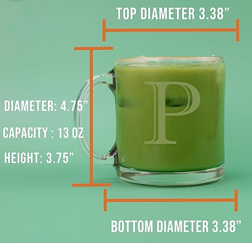 Miniatura 5 de Spotted Dog Company Taza de café de vidrio transparente con monograma grabado de 12 onzas (letra P), regalos de café personalizados de la A a la Z,