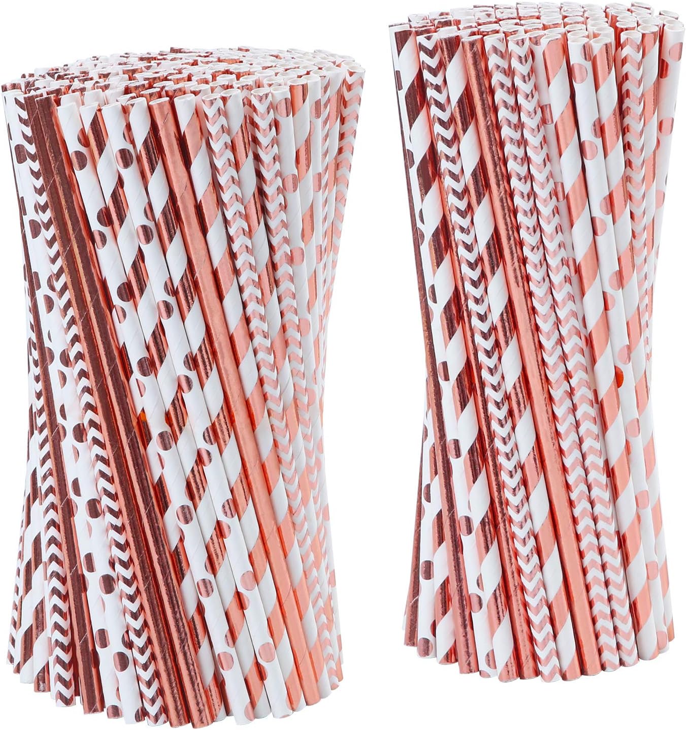 Tupa 100 Pieces Rose Gold Paper Straws Disposable Paper Drinking Straws Biodegradable Foil Rose Gold Striped and Solid Paper Straws for Party Wedding Celebrations Decorations (100)