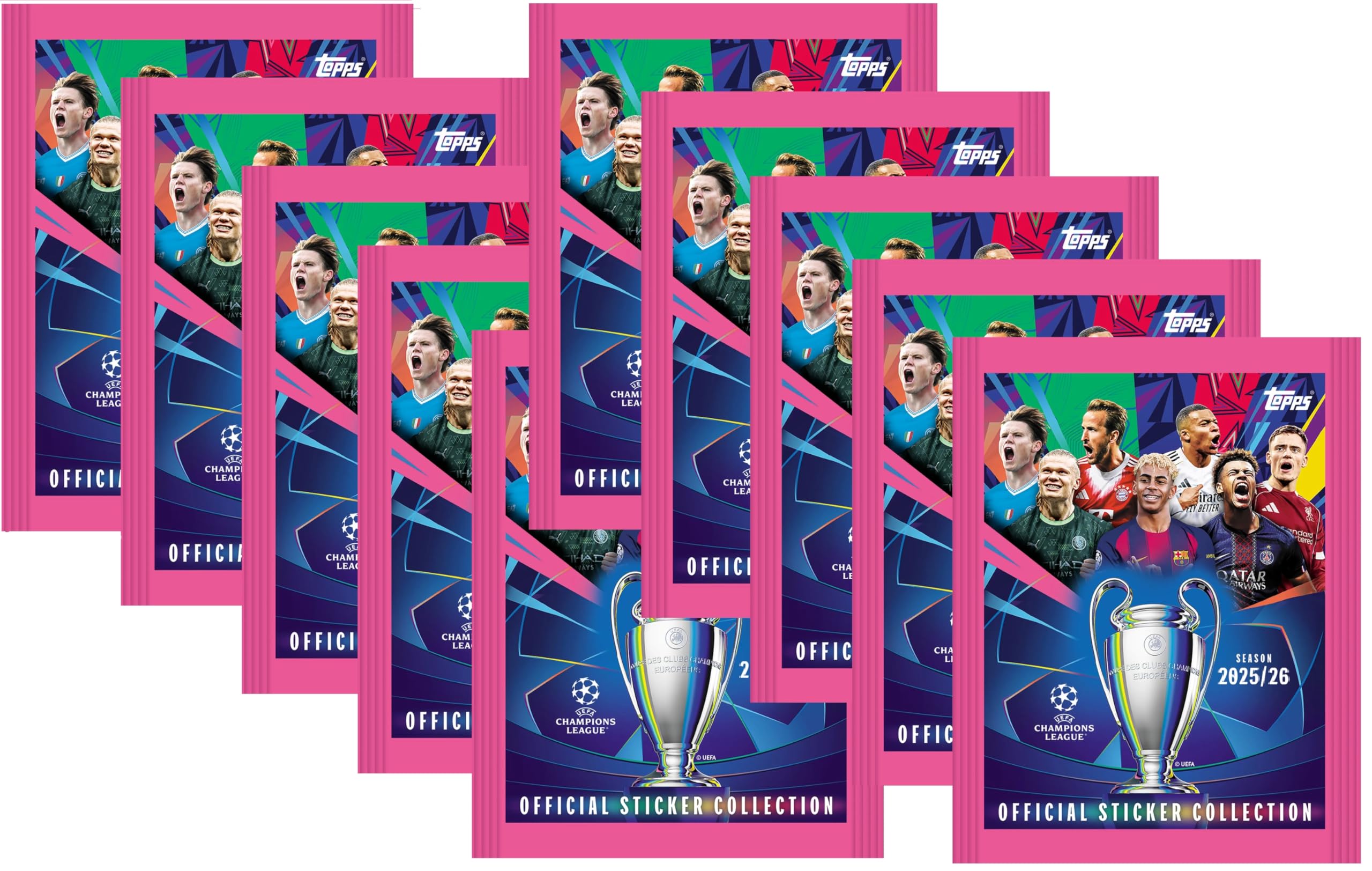 Topps Champions League 2025/2026 Fussball 10 Sticker Tüten Packs Trading Cards und BB-Toy-Trades Toploader