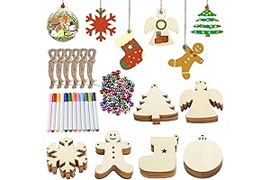 Wooden Christmas Ornaments 100PCS Unfinished Set with Christmas Mini Bells