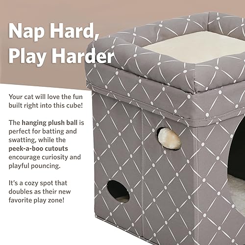 Miniatura 4 de MidWest Homes for Pets Cat Cube Casa o condominio para gatos con moderno estampado color hongo con rombos, de 15.5 pulgadas de largo x 15.5