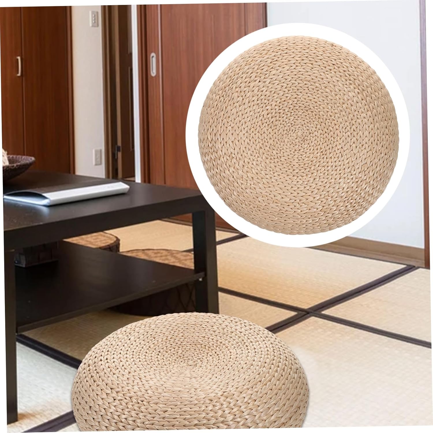 CHILDWEET Japanese Style Woven Floor Pillow Cushion for Meditation and Yoga Natural Material Design for Home and Office Decor