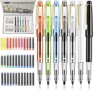 GC Quill Calligraphy Set Fountain Pens with 7 Nibs and 36 Ink Cartridges for Beginners