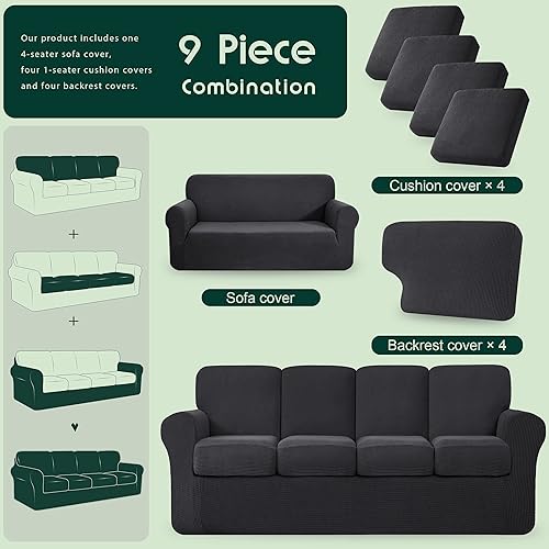 Vista 563 de CHUN YI - Funda elástica para sillón (3 piezas), funda para sofá de 1 plaza con un respaldo y cojín separado con banda elástica, tela jacquard