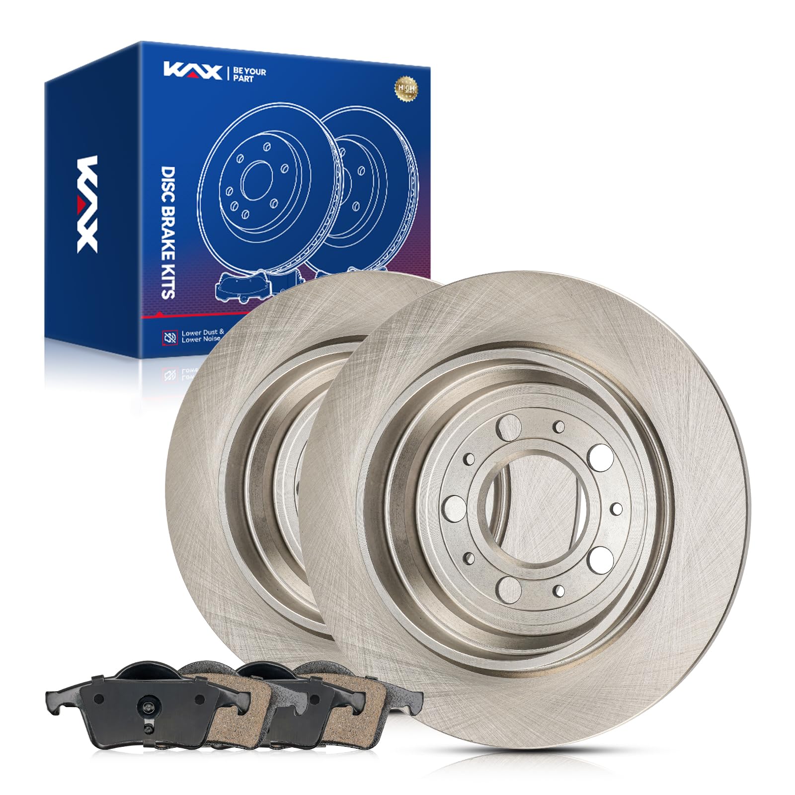 KAX Rear Brake Kit, OE Brake Rotors and Ceramic Brake Pads | Fits Volvo S60 2001-2009, Volvo XC70 2003-2007, Volvo V70 2001-2007, Volvo S80 1999-2006, Automotive Replacement Brake Kit