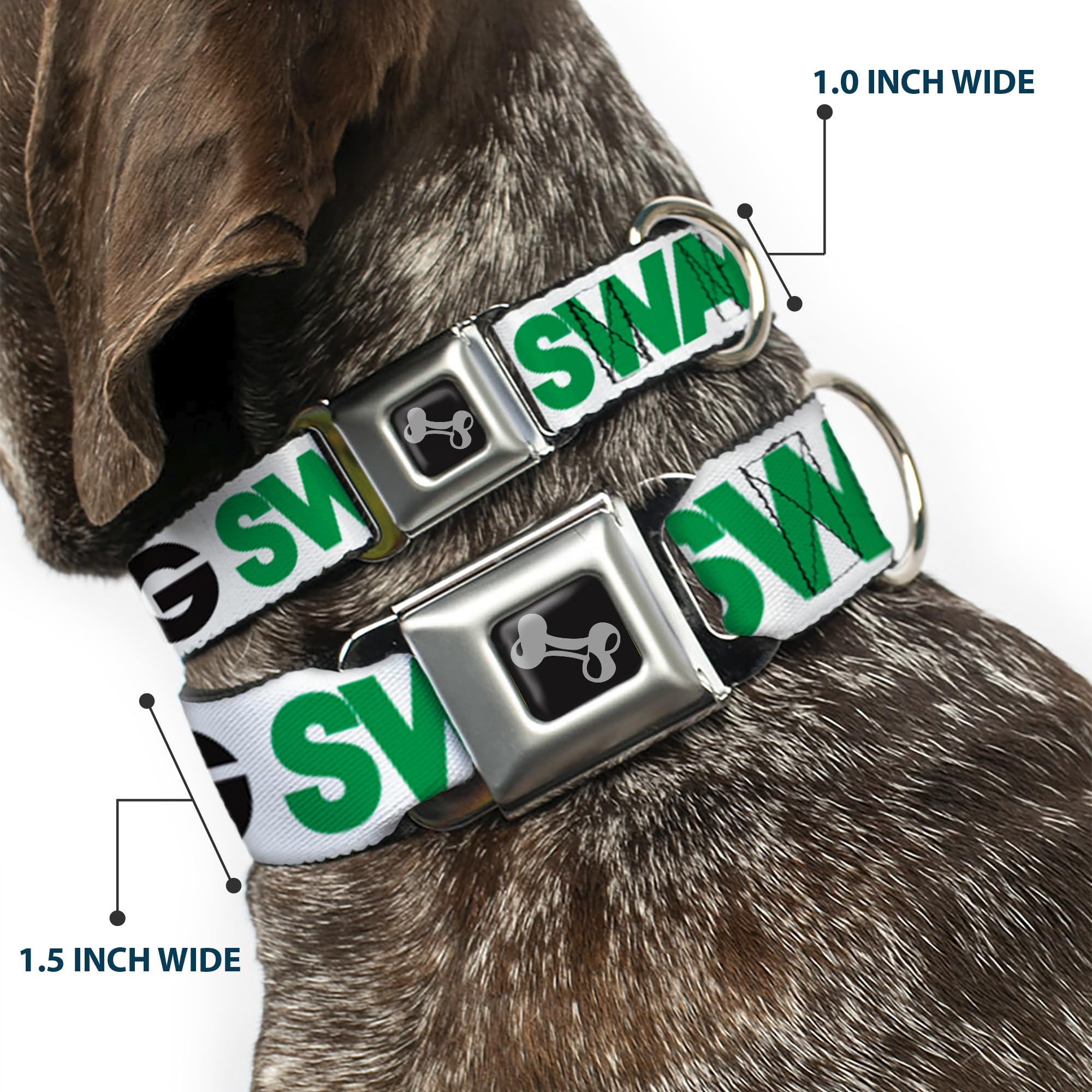 Buckle-Down Obroża dla psa z klamrą pasa bezpieczeństwa - SWAGG biały/czarny/zielony - szerokość 3,8 cm - pasuje na szyję 45-81 cm - duża