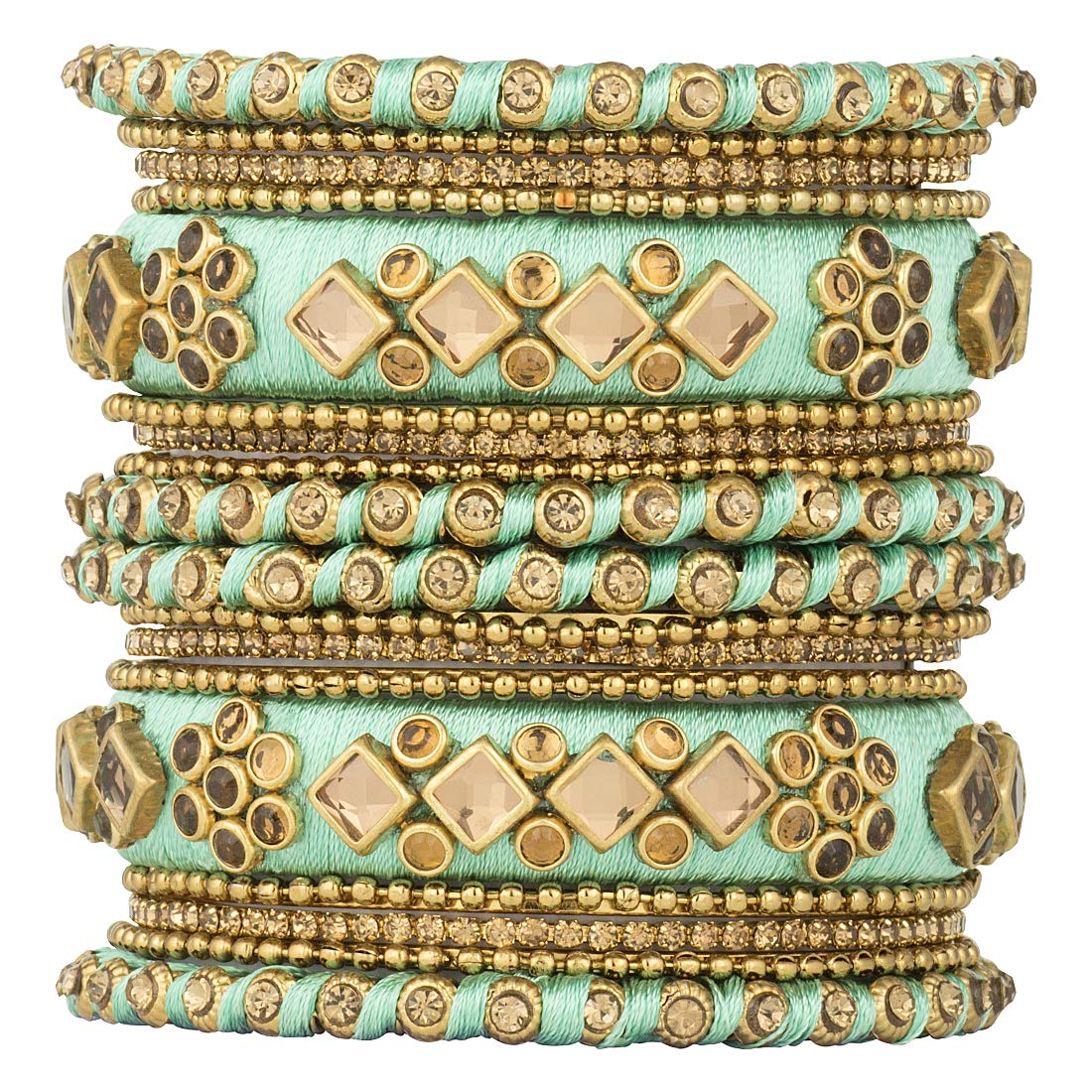 Ethnic Handmade Silk Thread Bangle Set Chudha Set Faux Stone Studded Indian Wedding Wear Bracelet Traditional Fashion Jewelry for Women