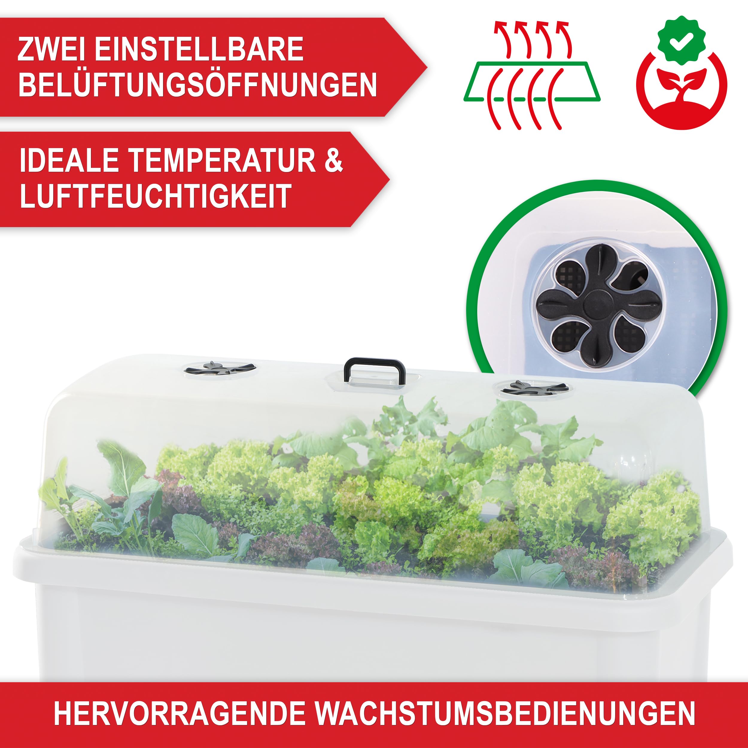 Onbest Hochbeet/Frühbeet – mit Abdeckhaube/Wasseranzeige – aus robustem Kunststoff – ideal für Garten/Terrasse/Balkon – Kräuterhochbeet zur Anzucht – Pflanzkasten inkl. Gartenwerkzeug (Weiß)